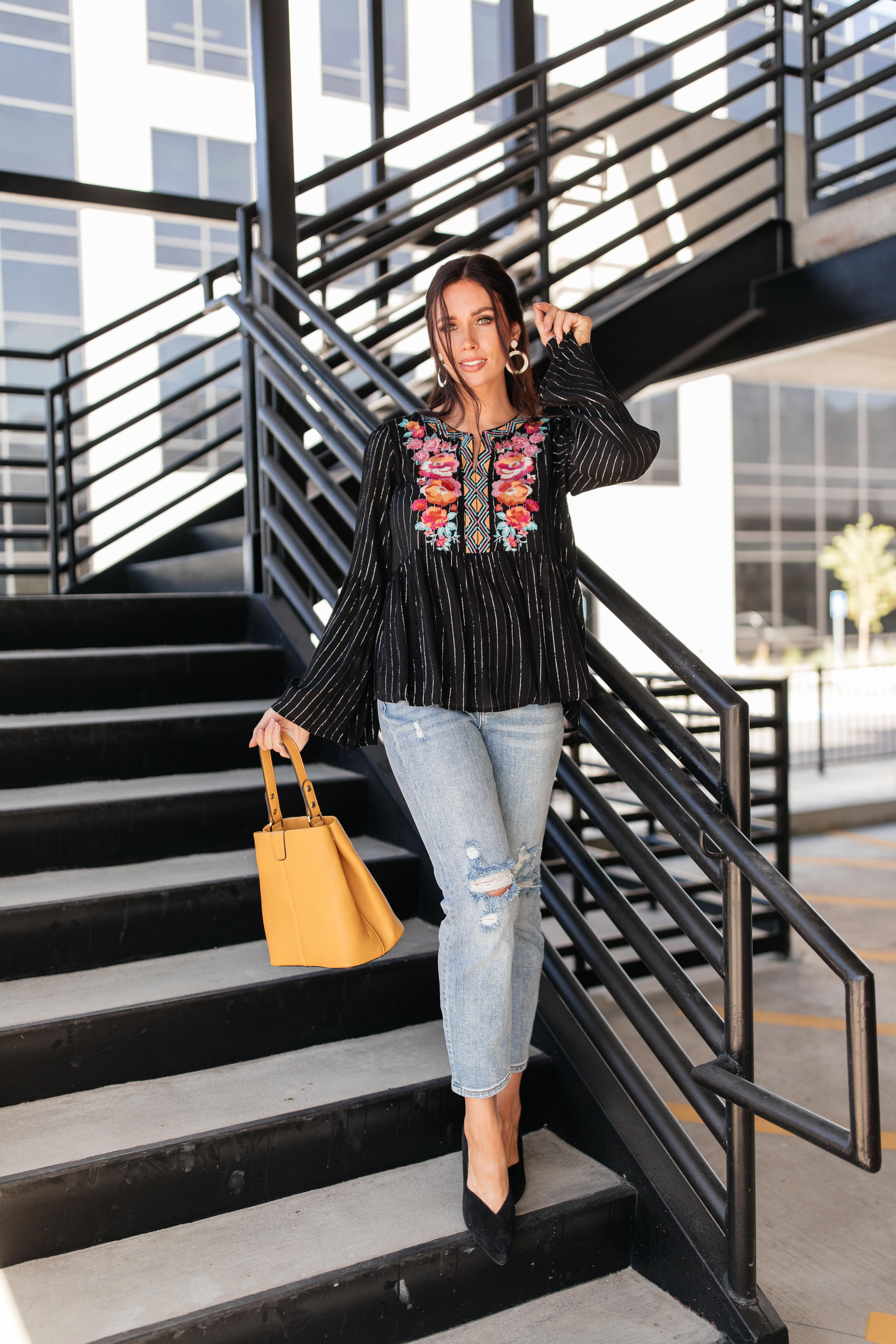 Blooming Rose Striped & Embroidered Blouse- 9/22/2020