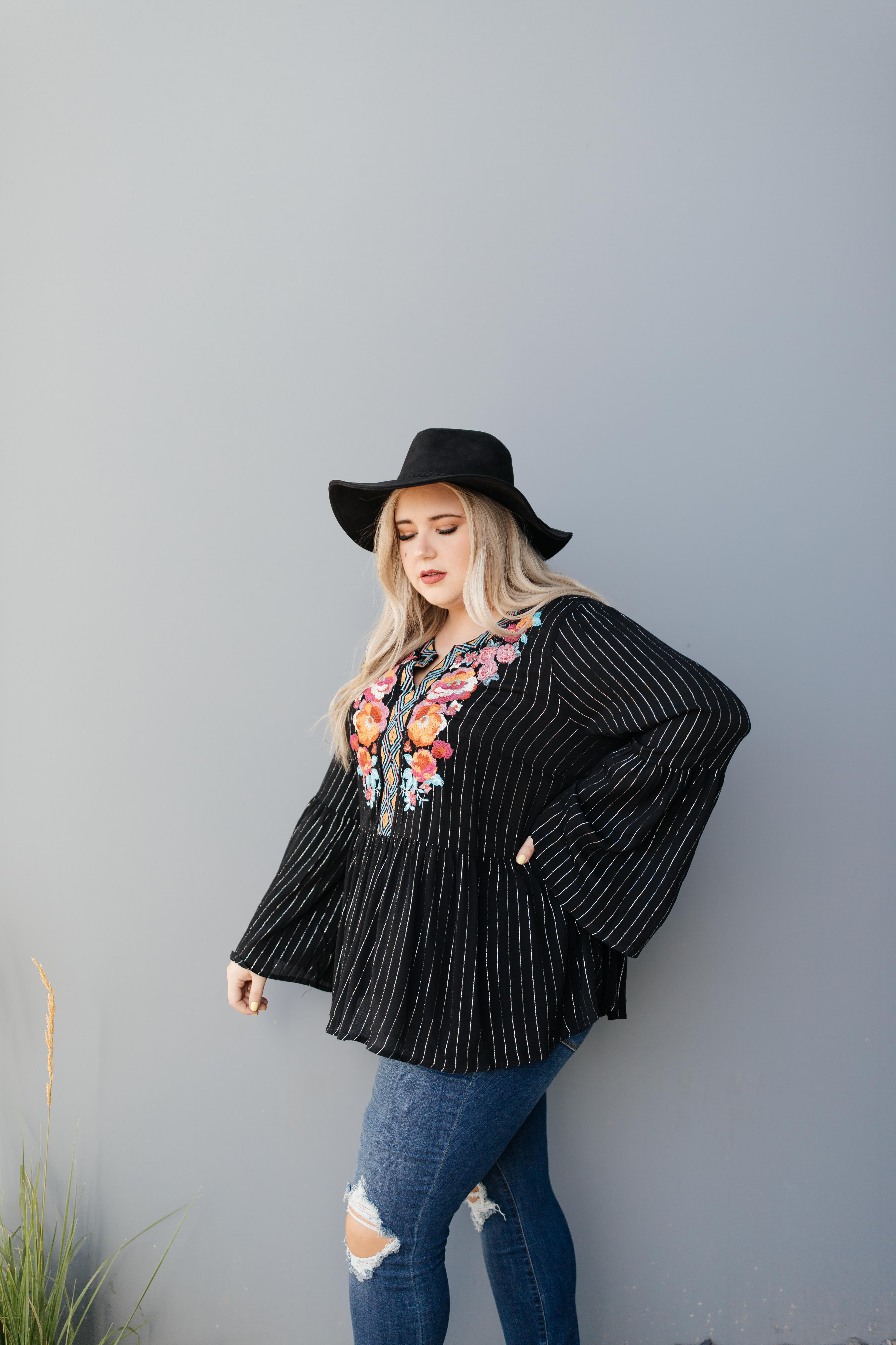 Blooming Rose Striped & Embroidered Blouse- 9/22/2020