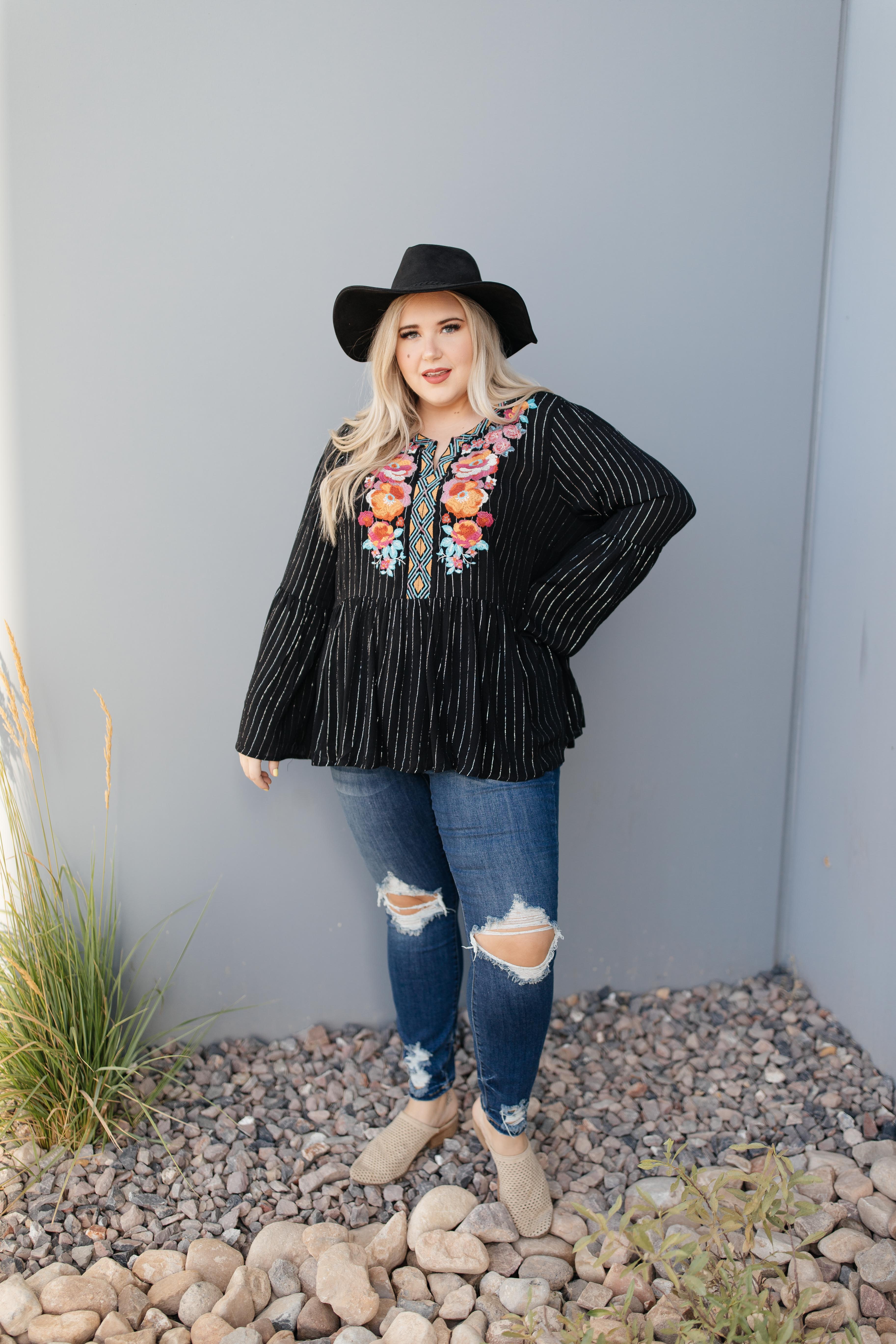 Blooming Rose Striped & Embroidered Blouse- 9/22/2020