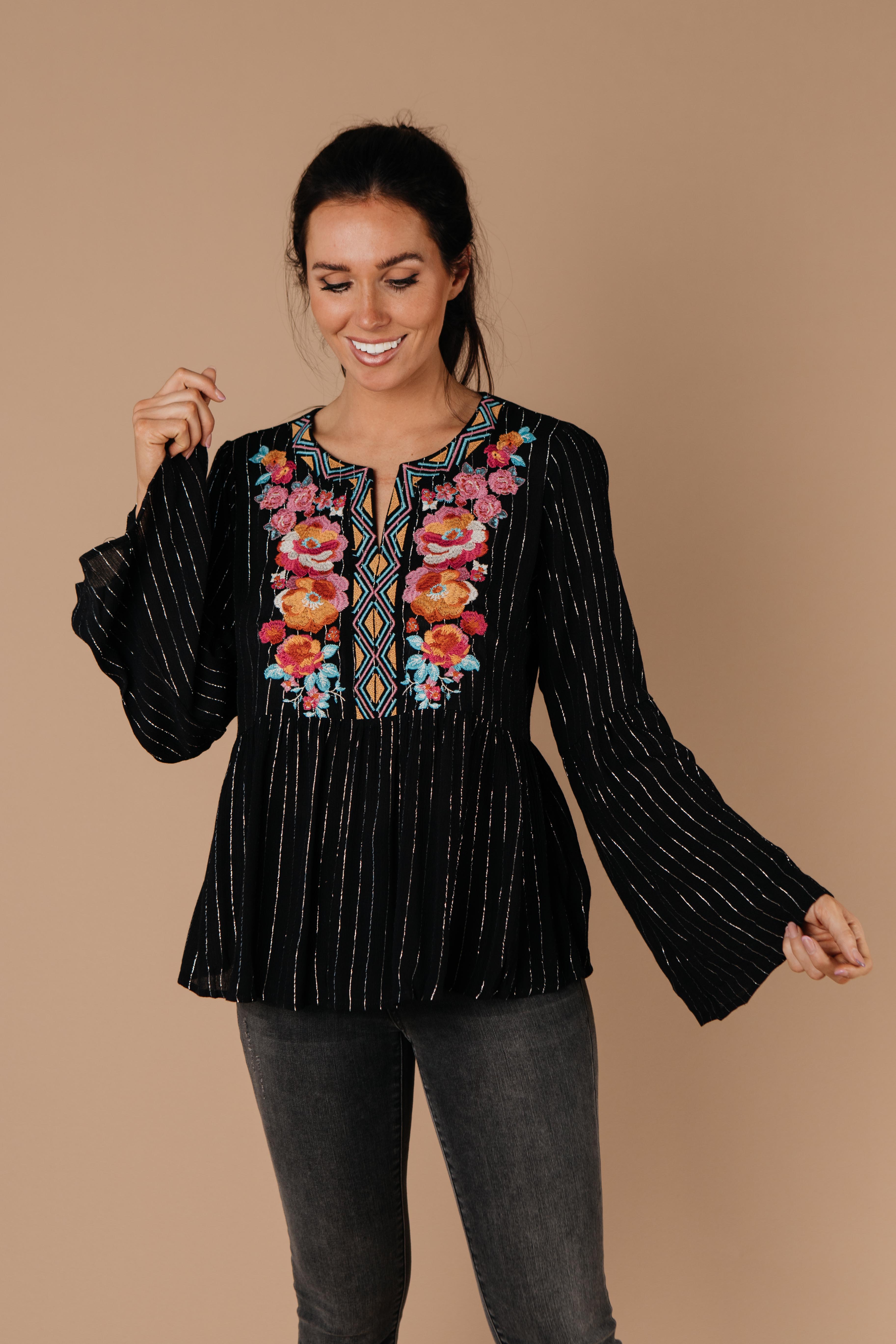 Blooming Rose Striped & Embroidered Blouse- 9/22/2020