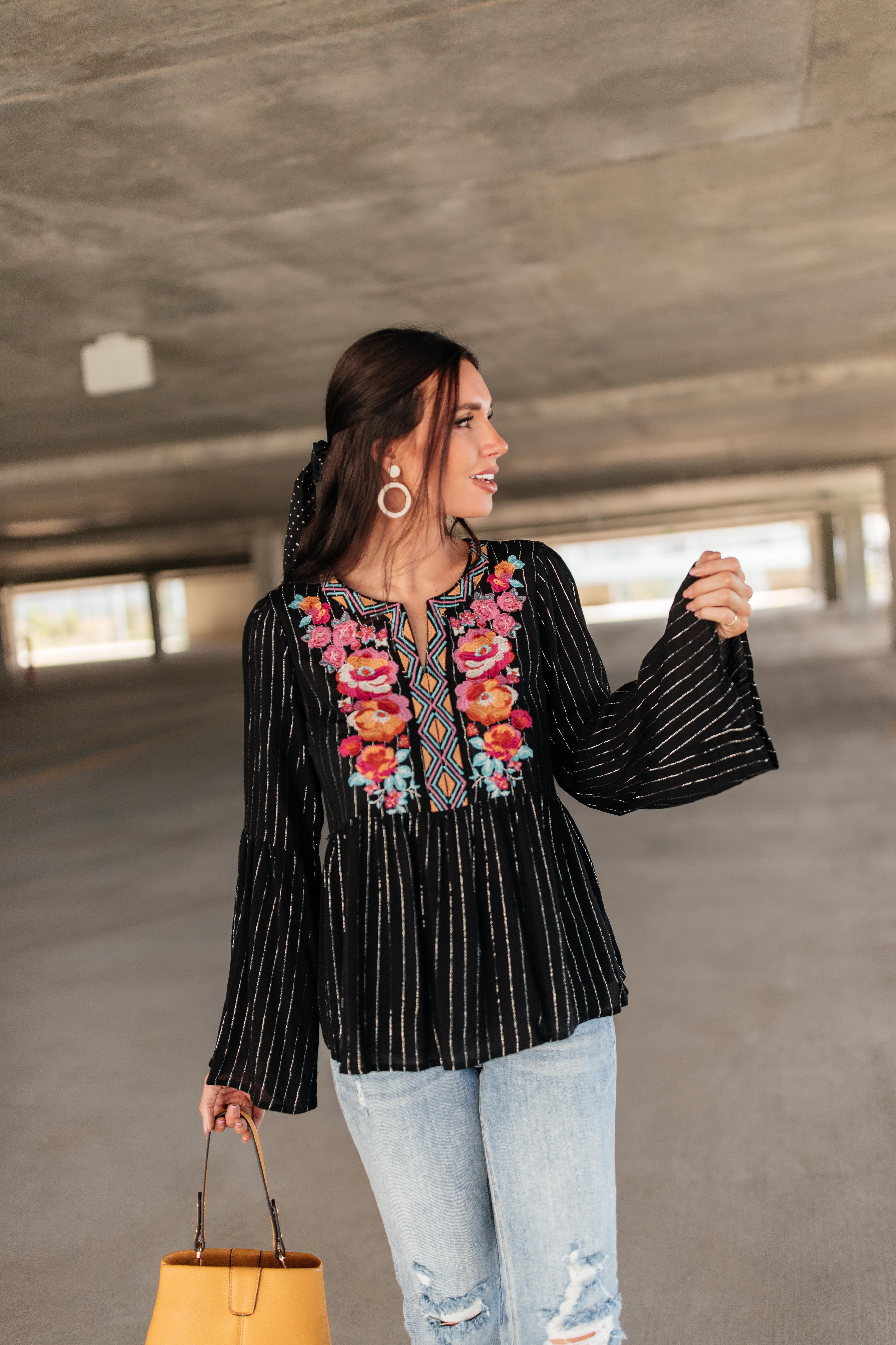 Blooming Rose Striped & Embroidered Blouse- 9/22/2020