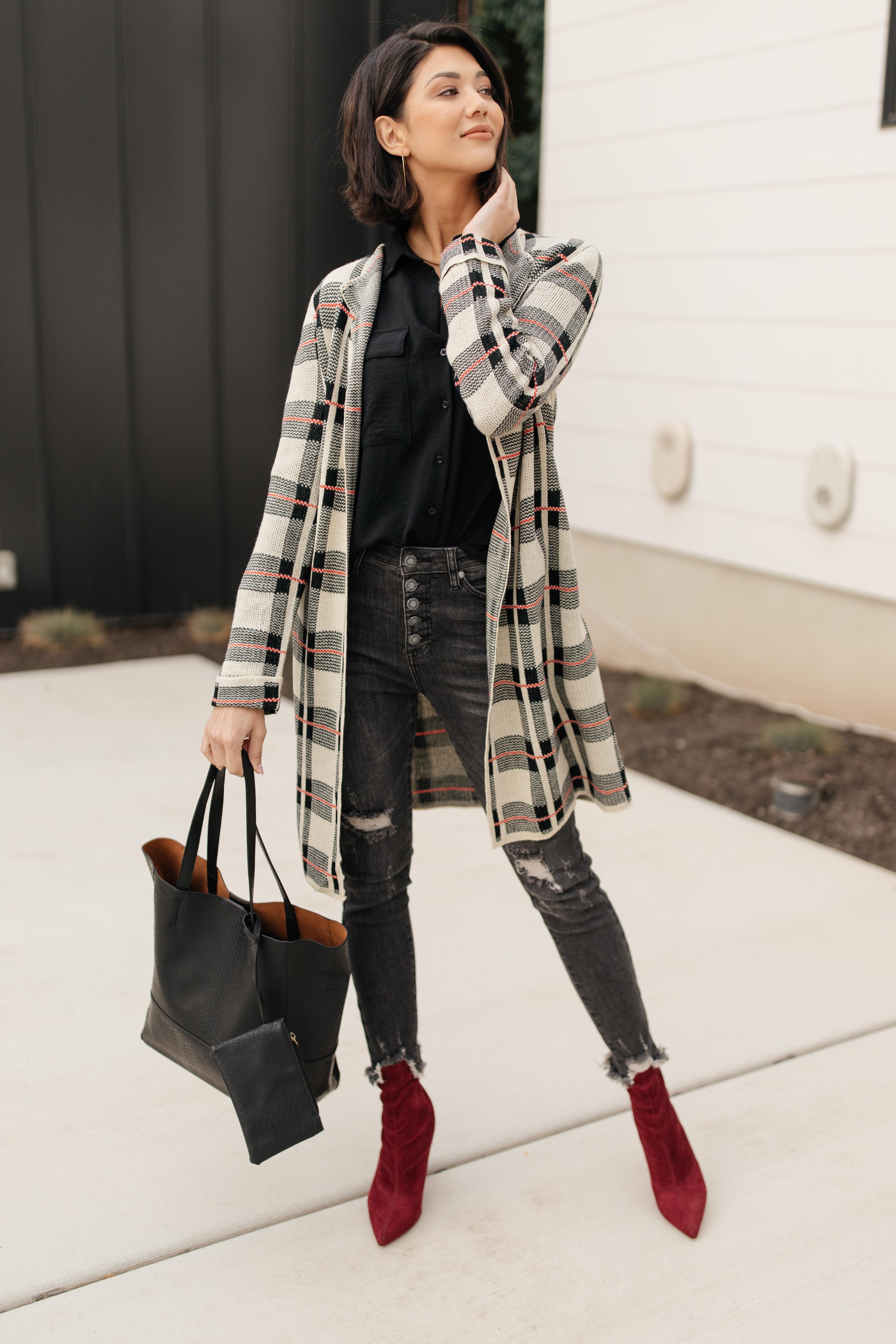 Business Casual Cardigan in Plaid