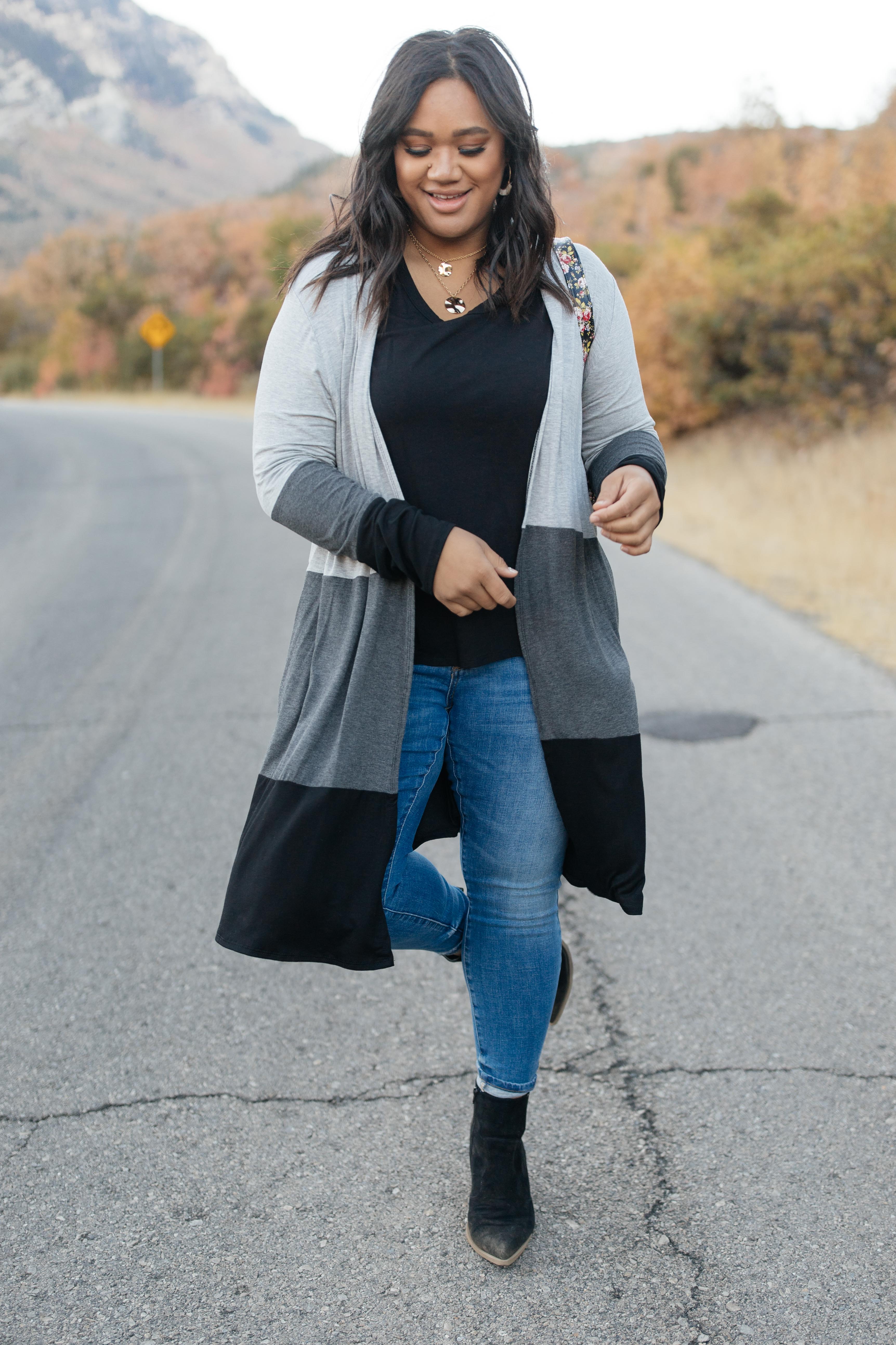 Clarissa Striped Cardigan in Black