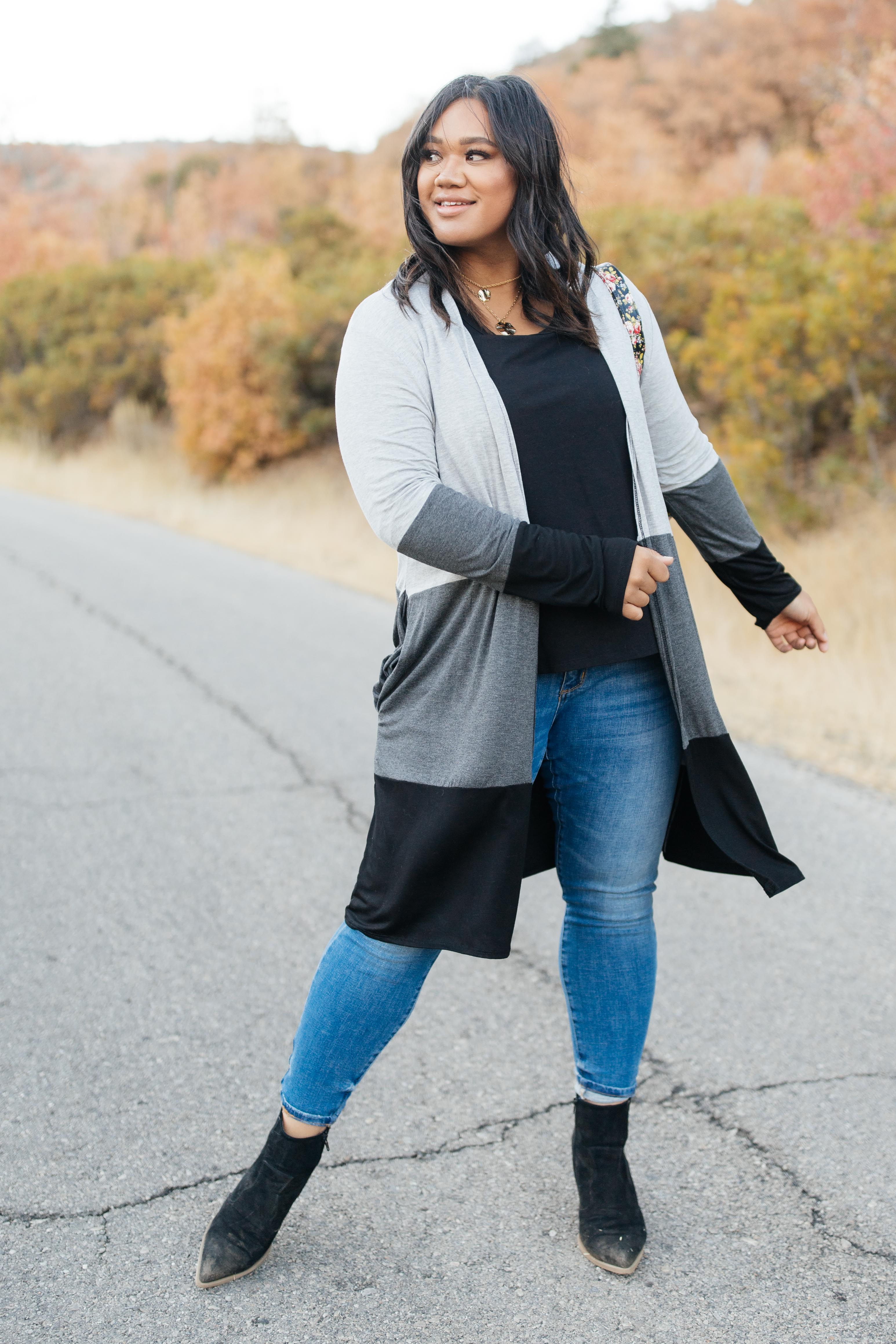 Clarissa Striped Cardigan in Black