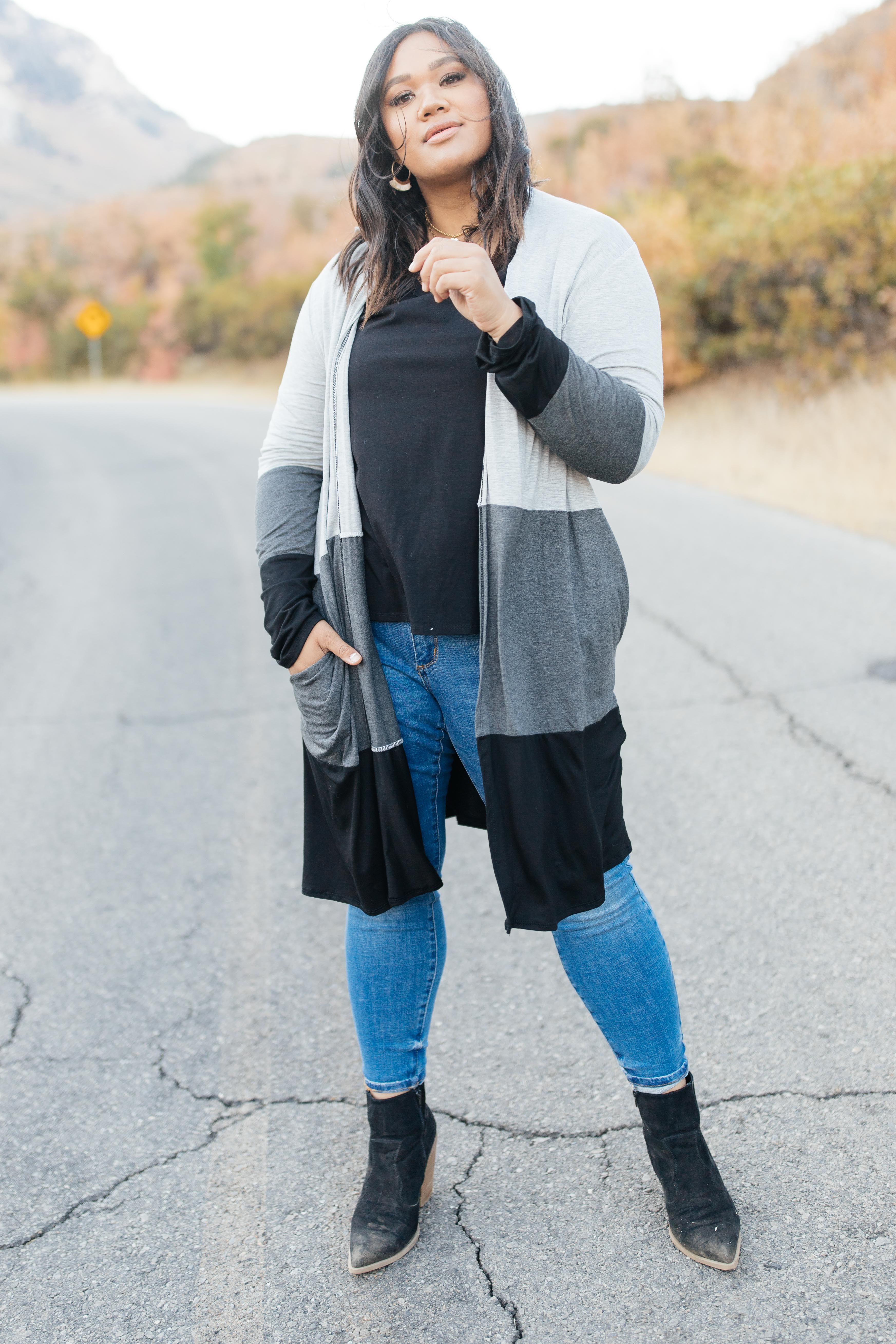 Clarissa Striped Cardigan in Black