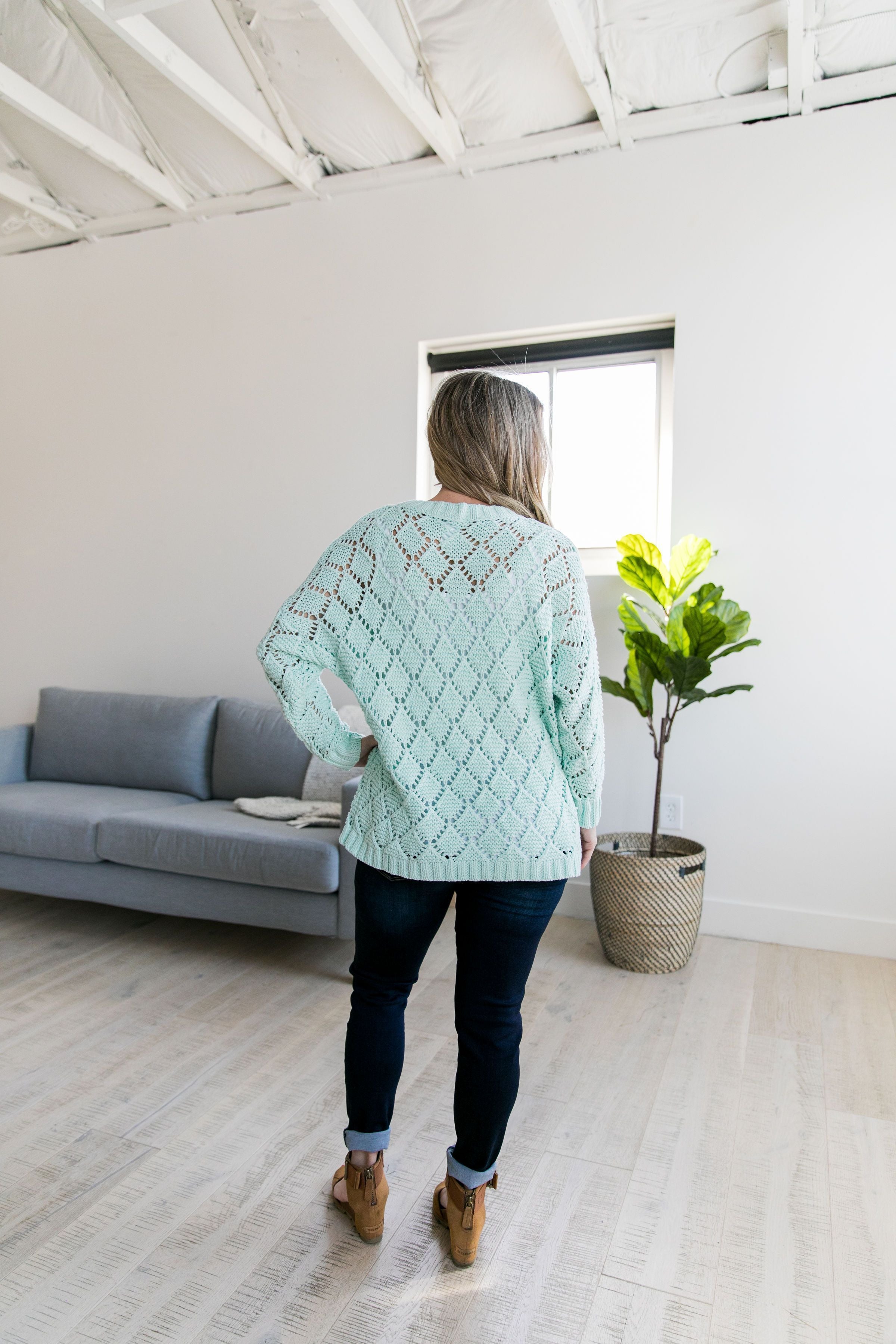 Delilah Diamond Knit Cardi In Mint - ALL SALES FINAL