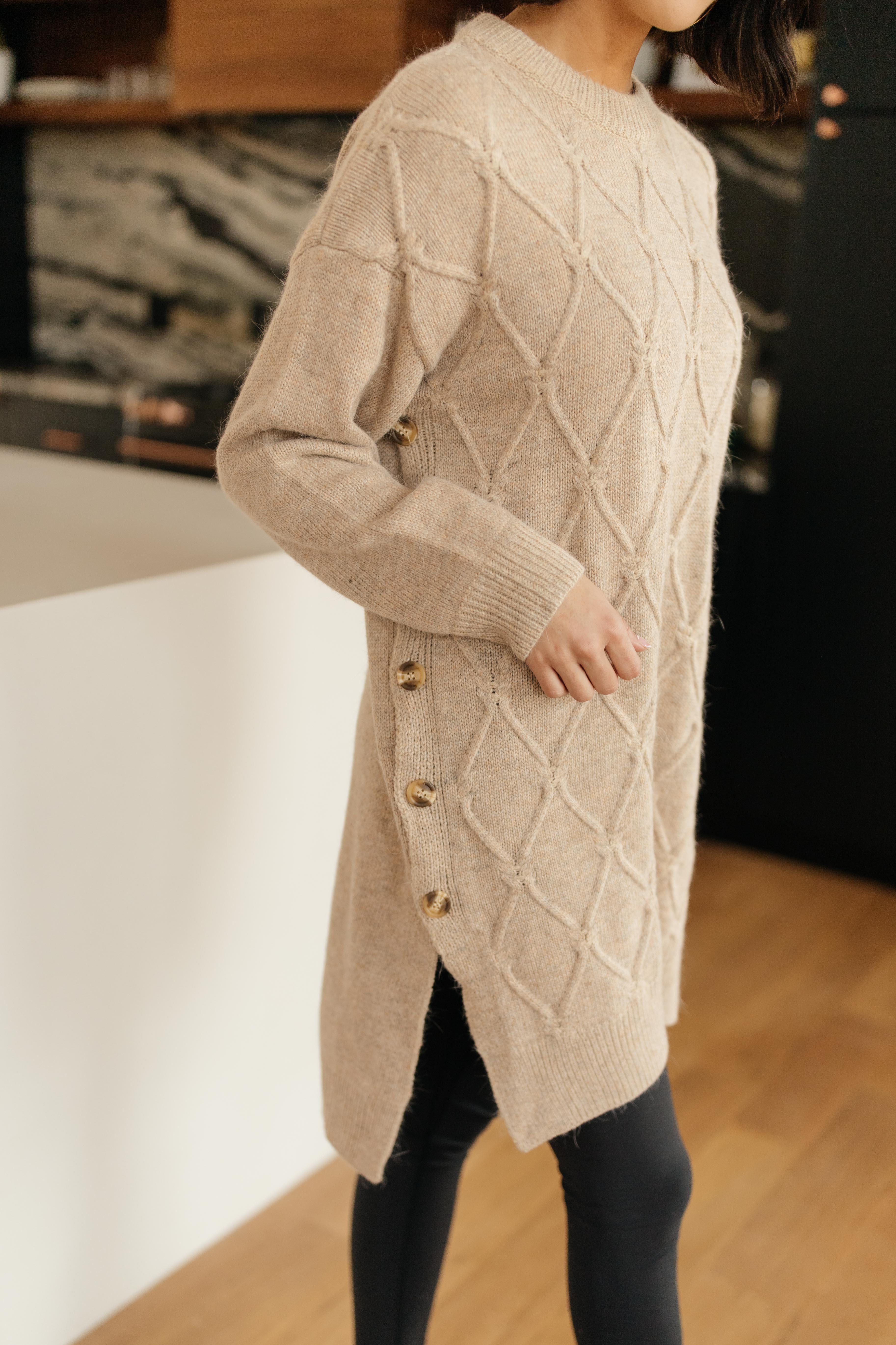 Diamond Details Sweater Dress/Tunic in Beige