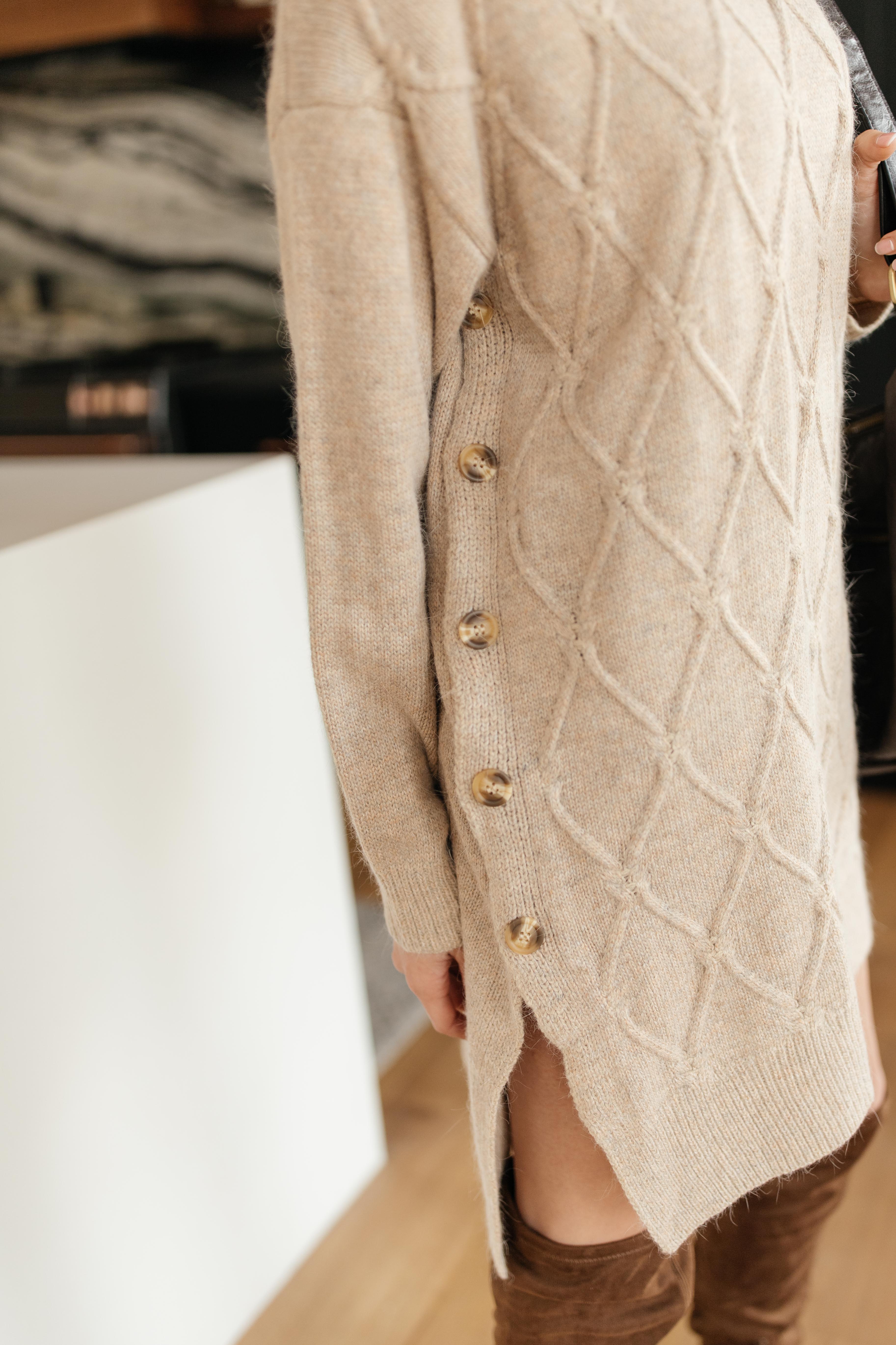 Diamond Details Sweater Dress/Tunic in Beige