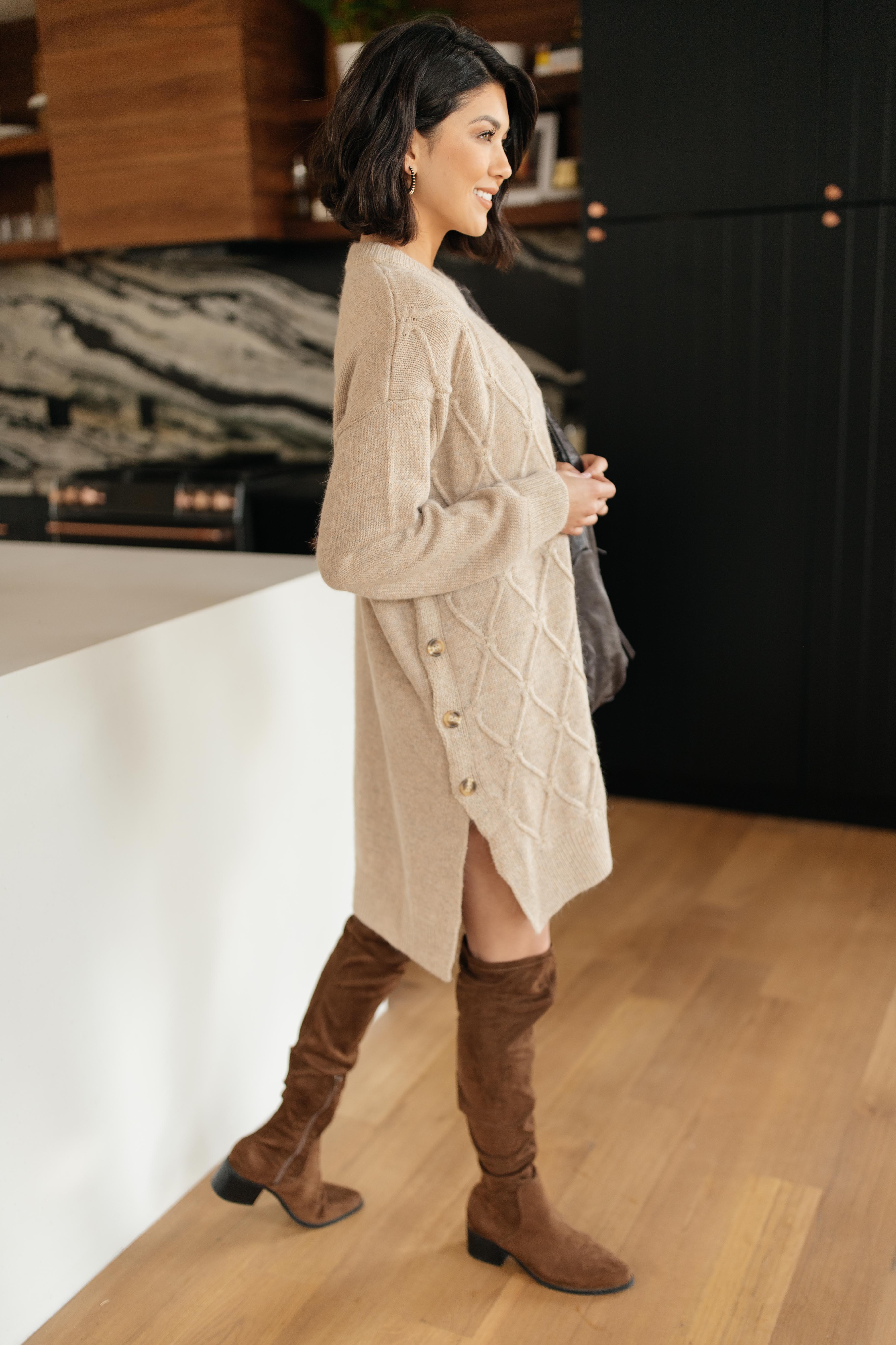 Diamond Details Sweater Dress/Tunic in Beige