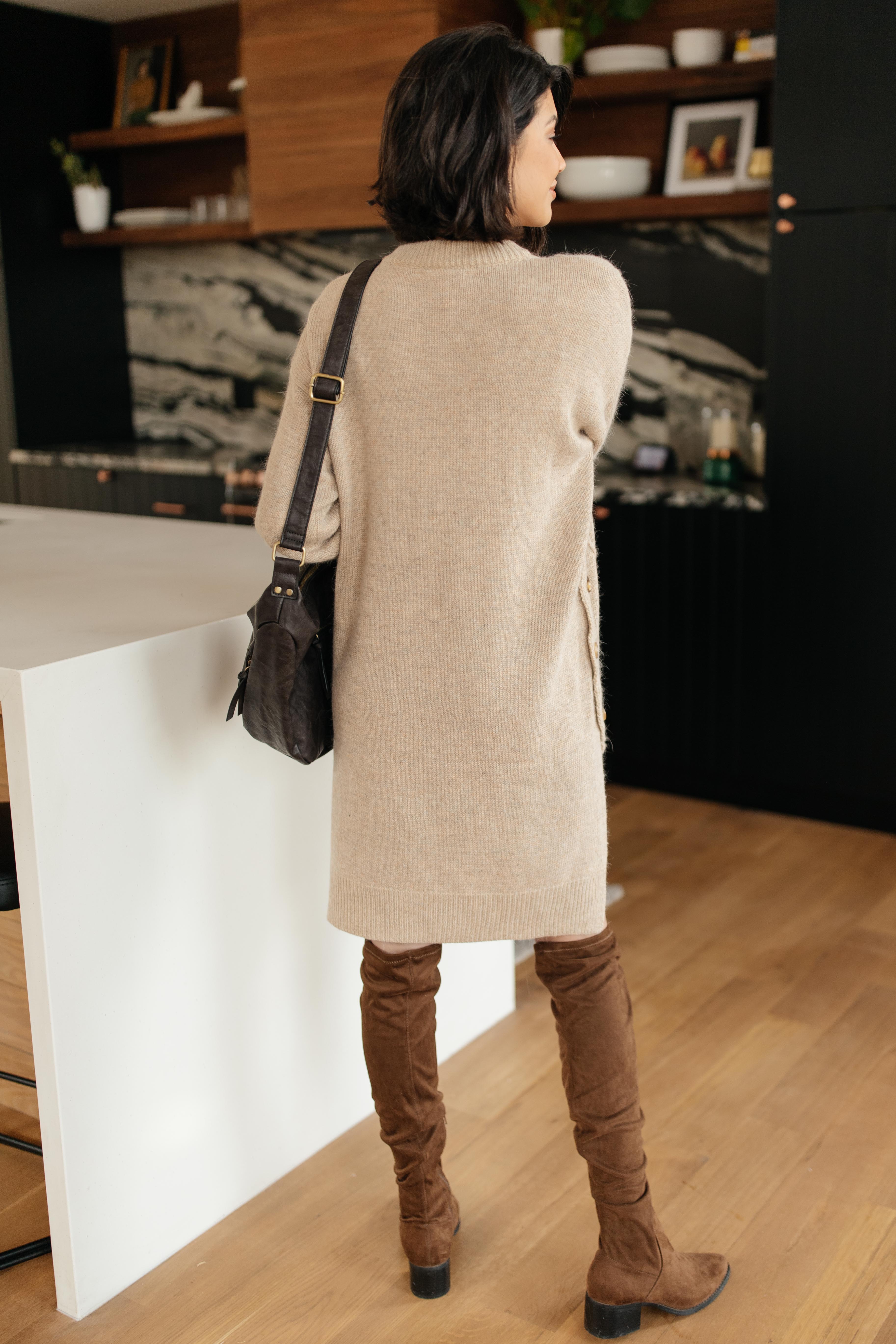 Diamond Details Sweater Dress/Tunic in Beige