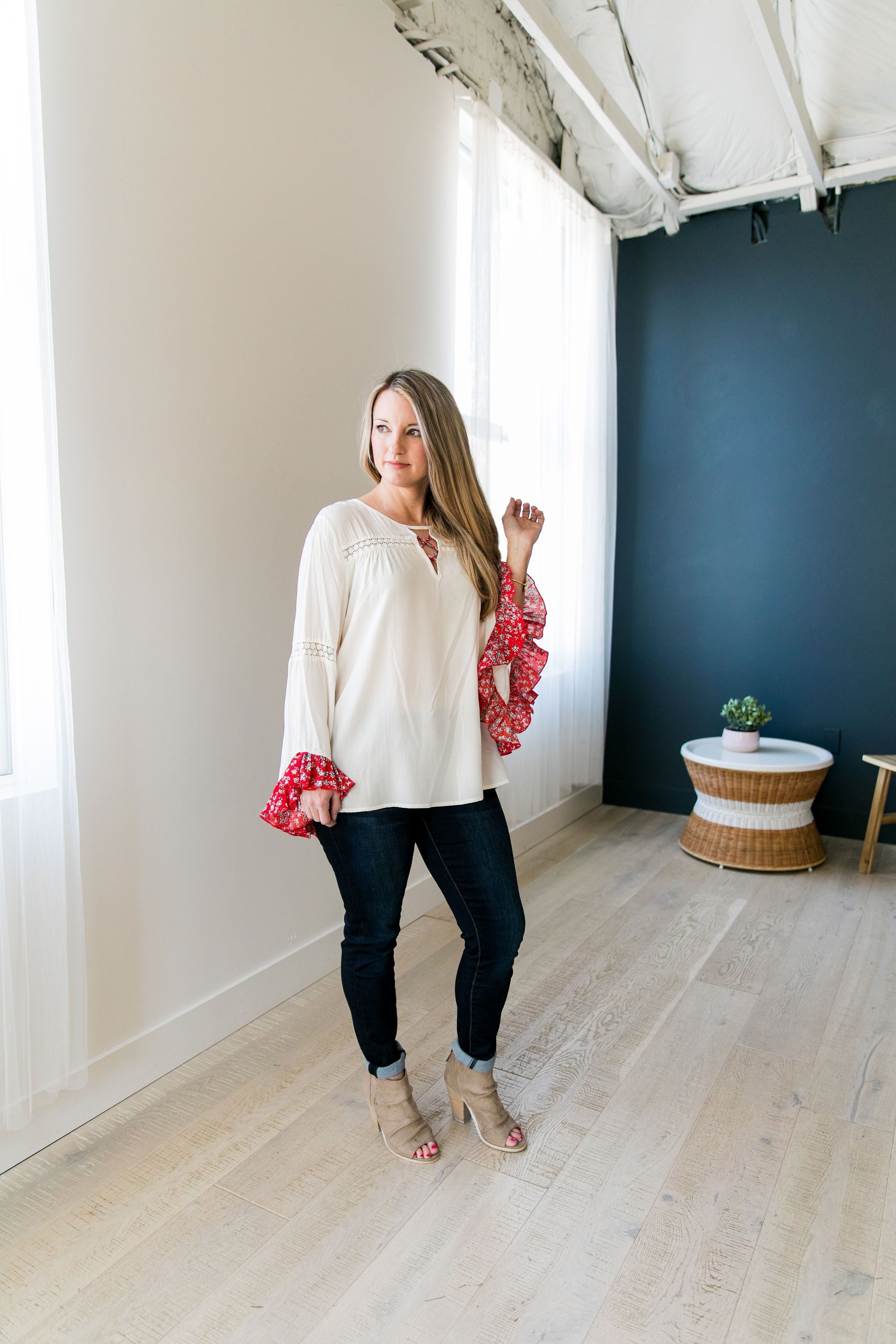 Divine Details Top In White + Red