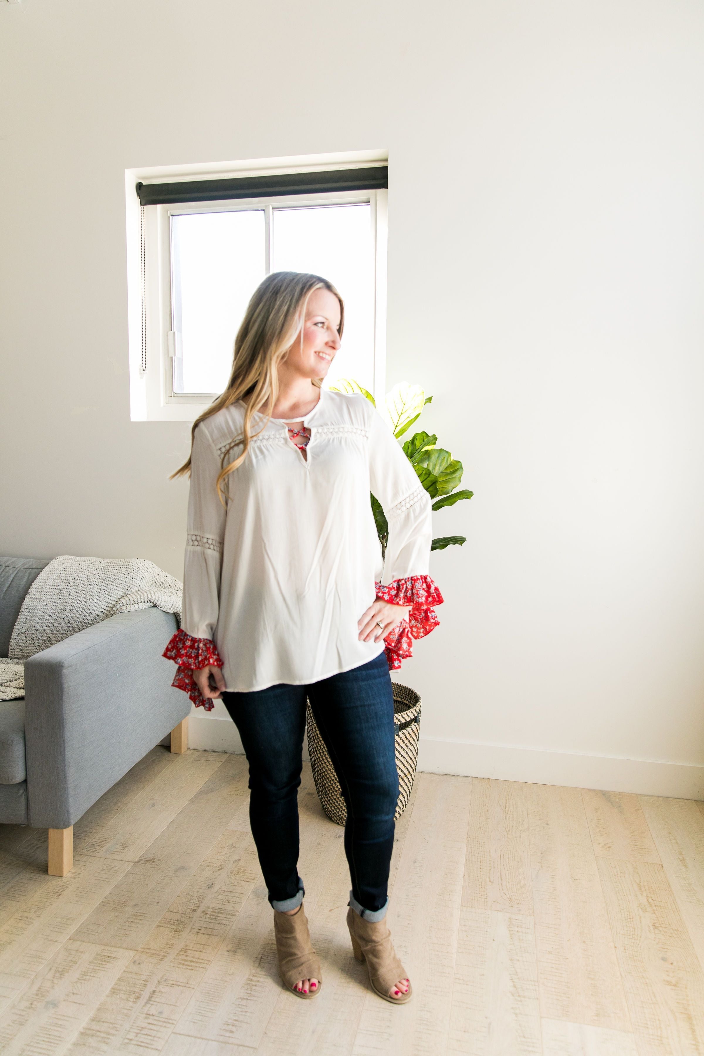 Divine Details Top In White + Red