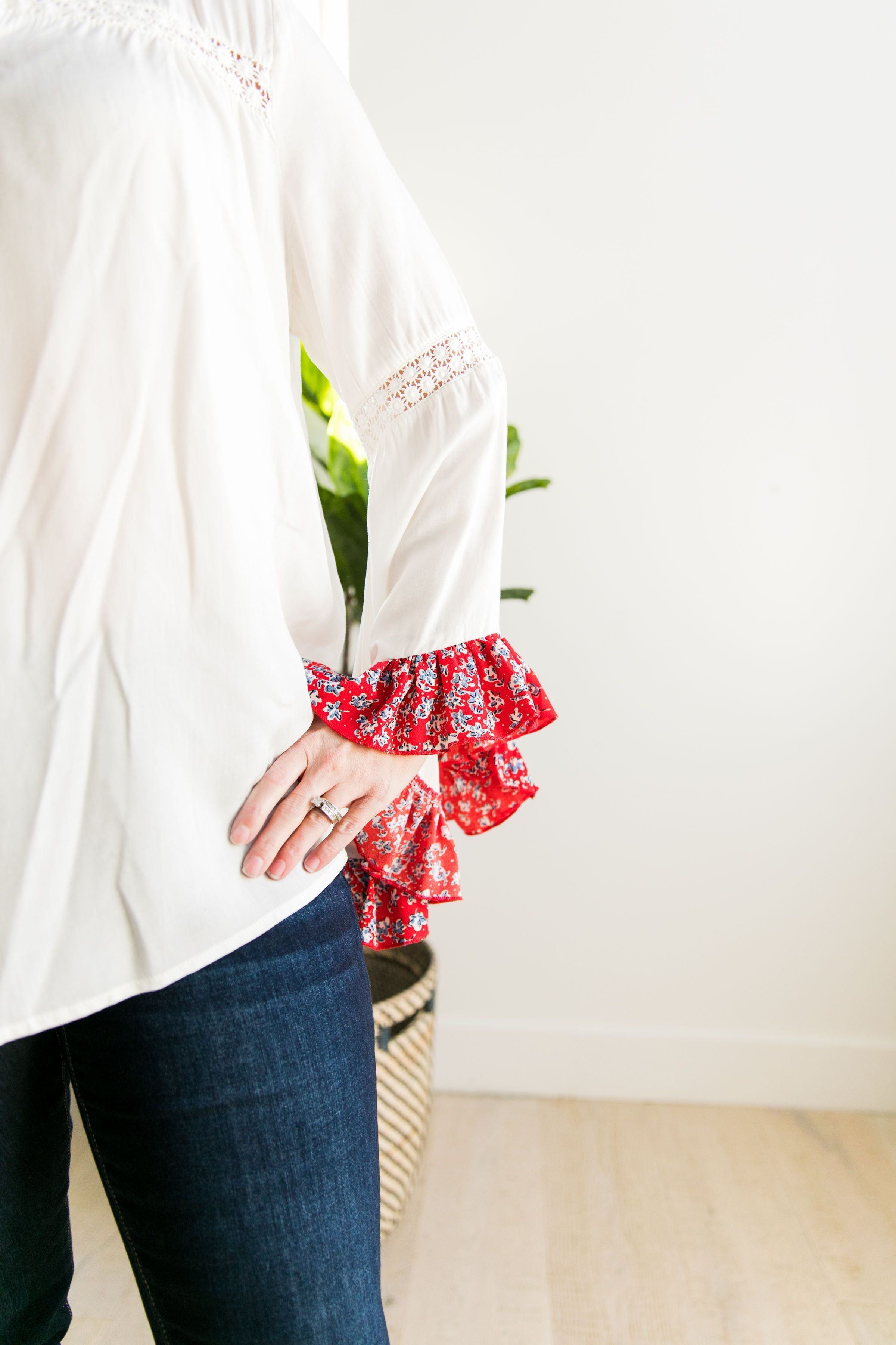 Divine Details Top In White + Red