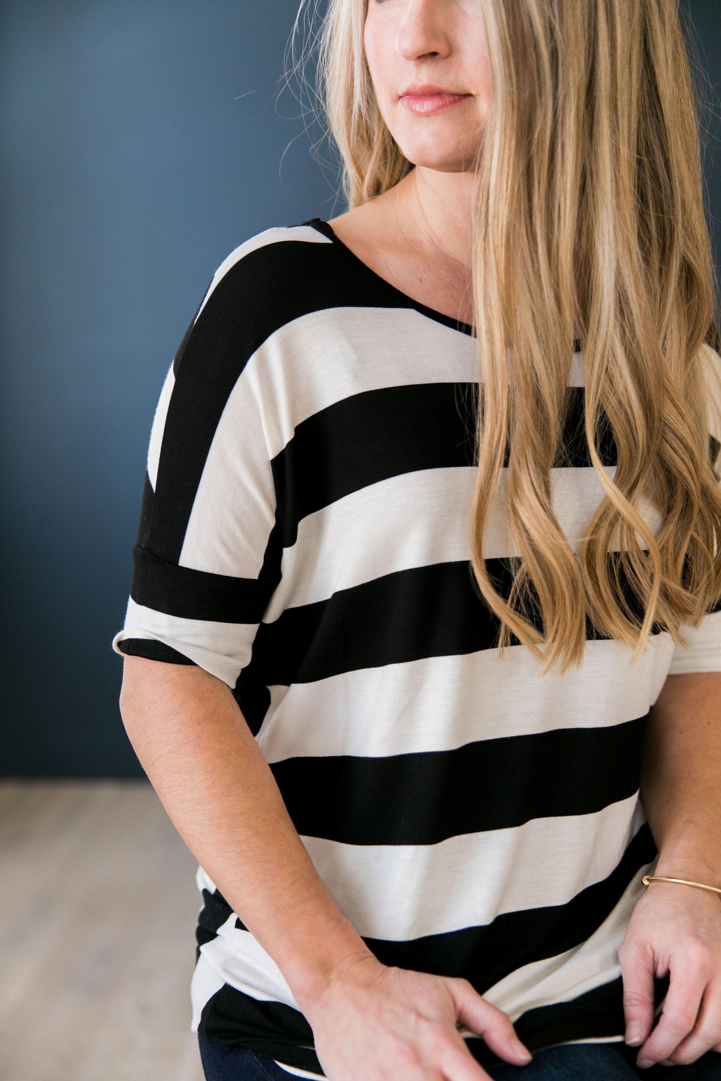 Don't Look Back Striped Top In Black - ALL SALES FINAL