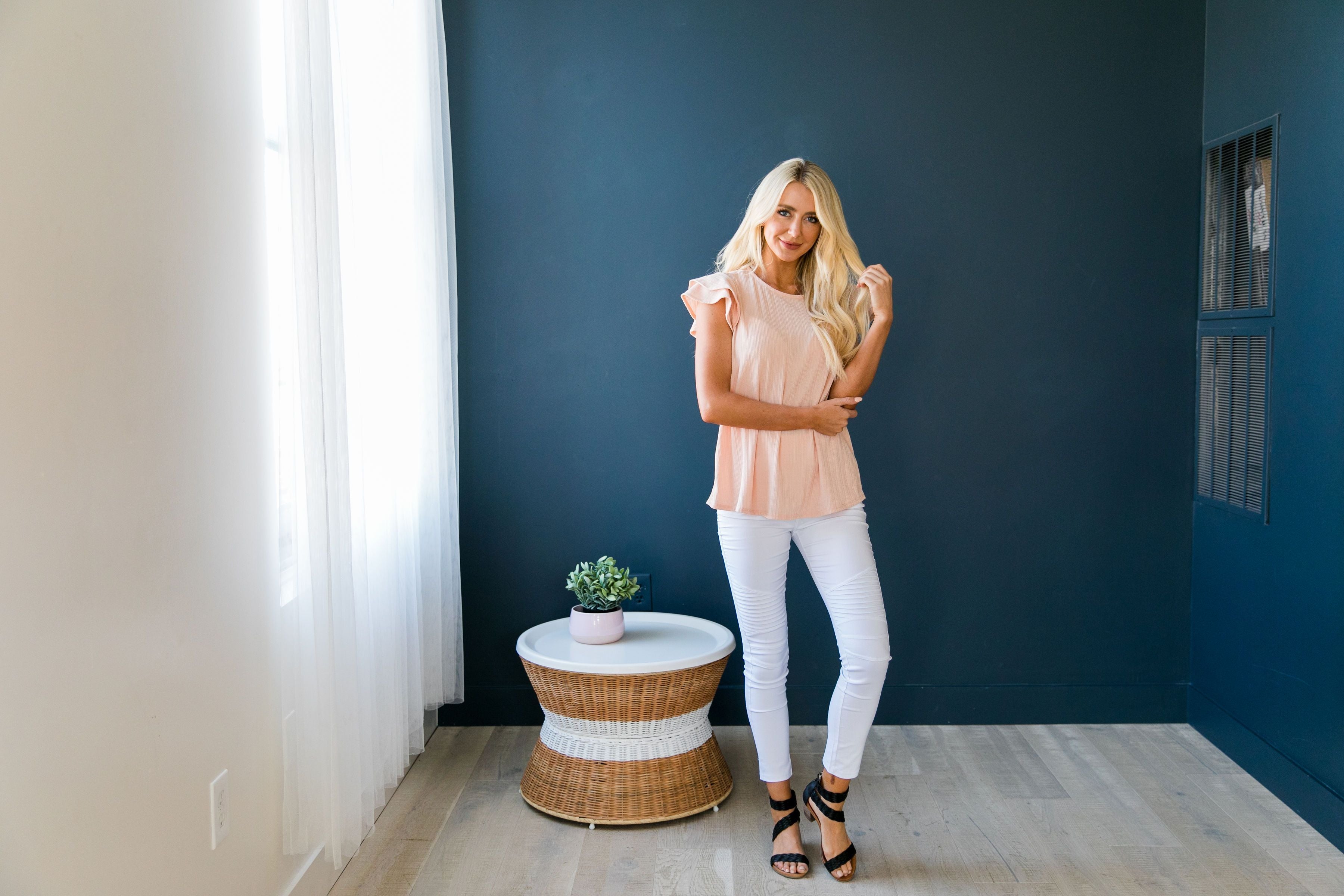 Double Ruffle Top In Peach