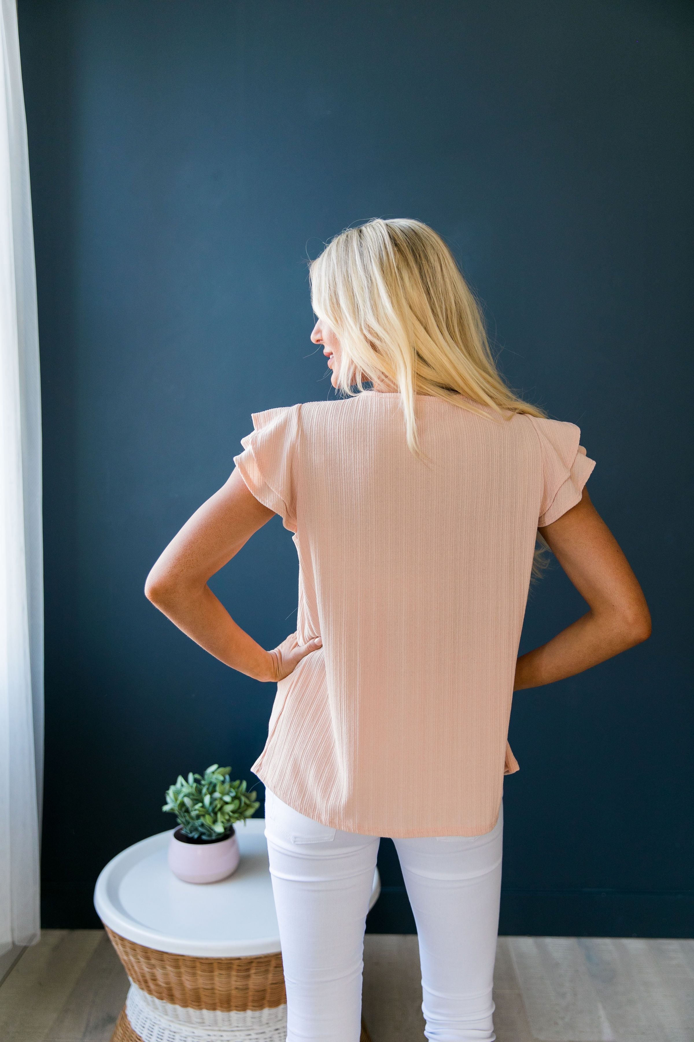 Double Ruffle Top In Peach