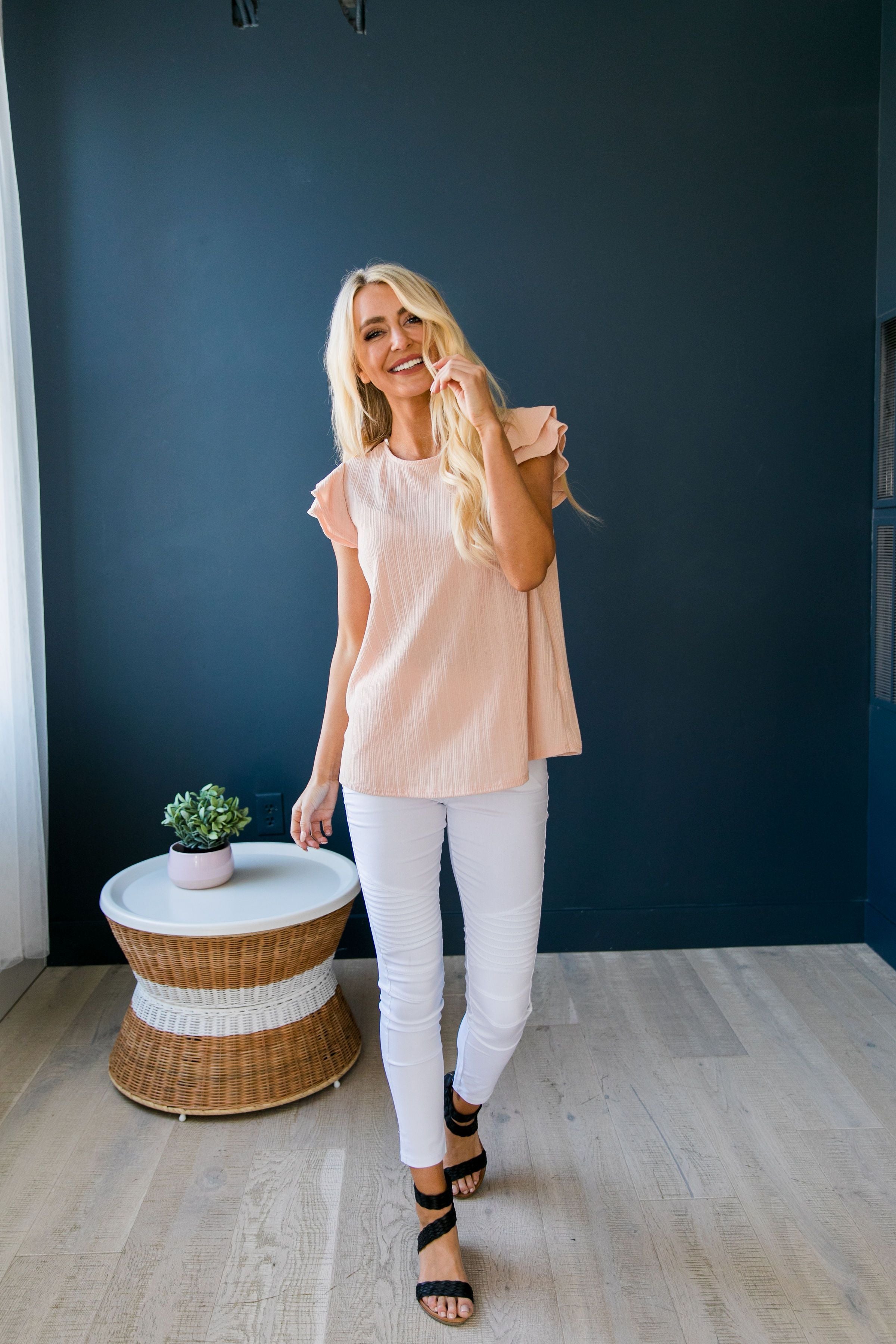 Double Ruffle Top In Peach