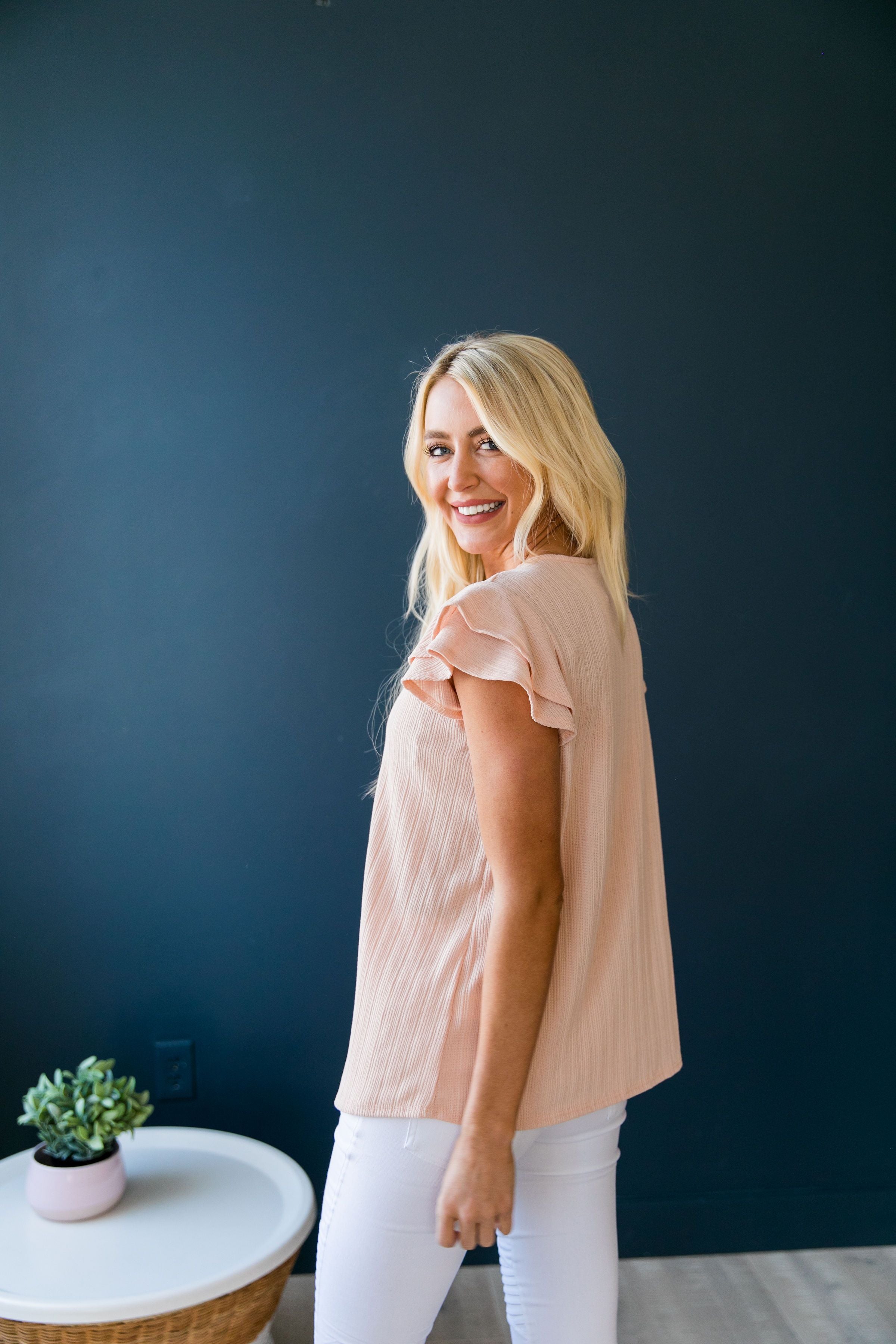 Double Ruffle Top In Peach