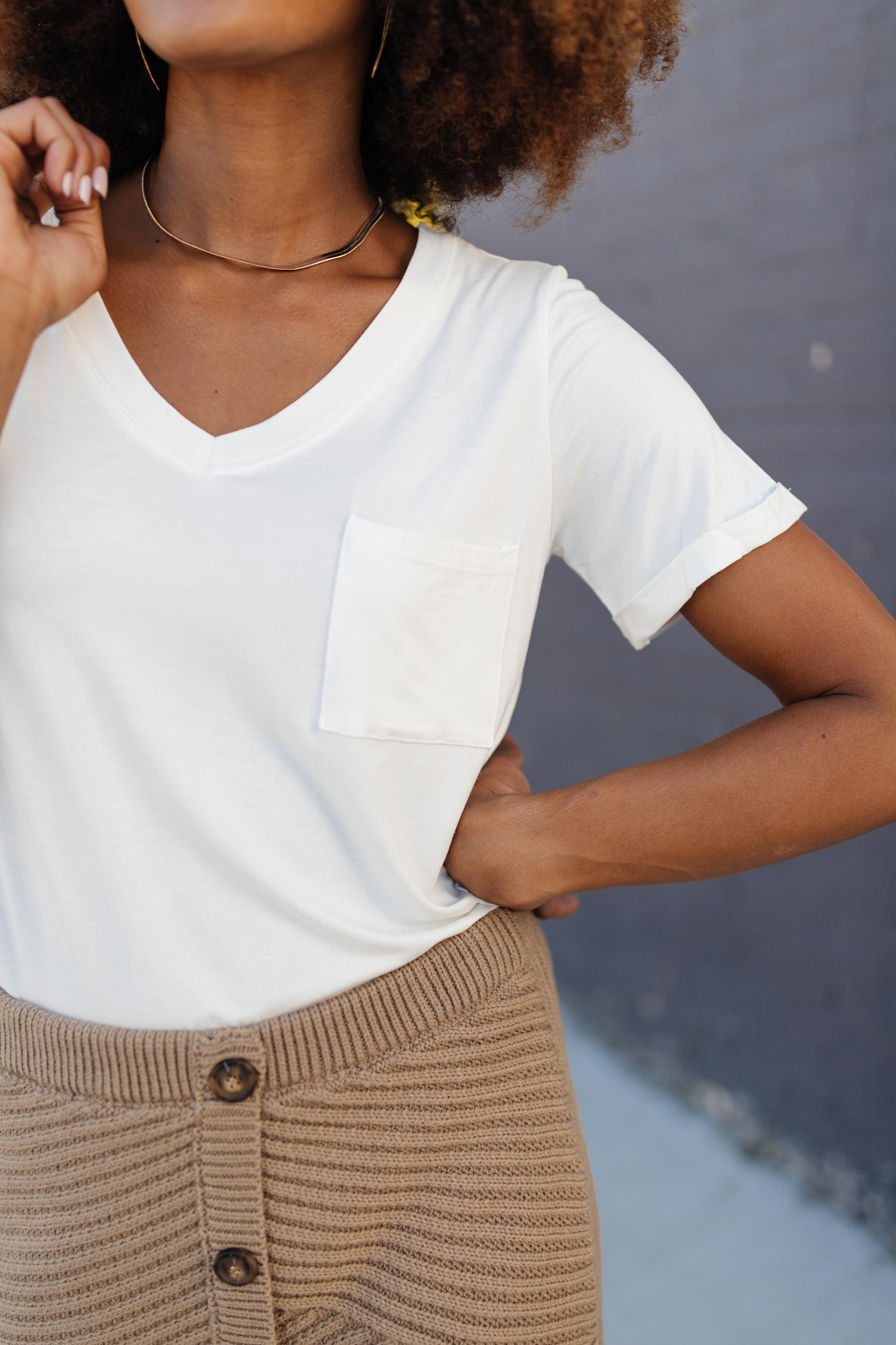 Essential V-Neck Tee In Ivory