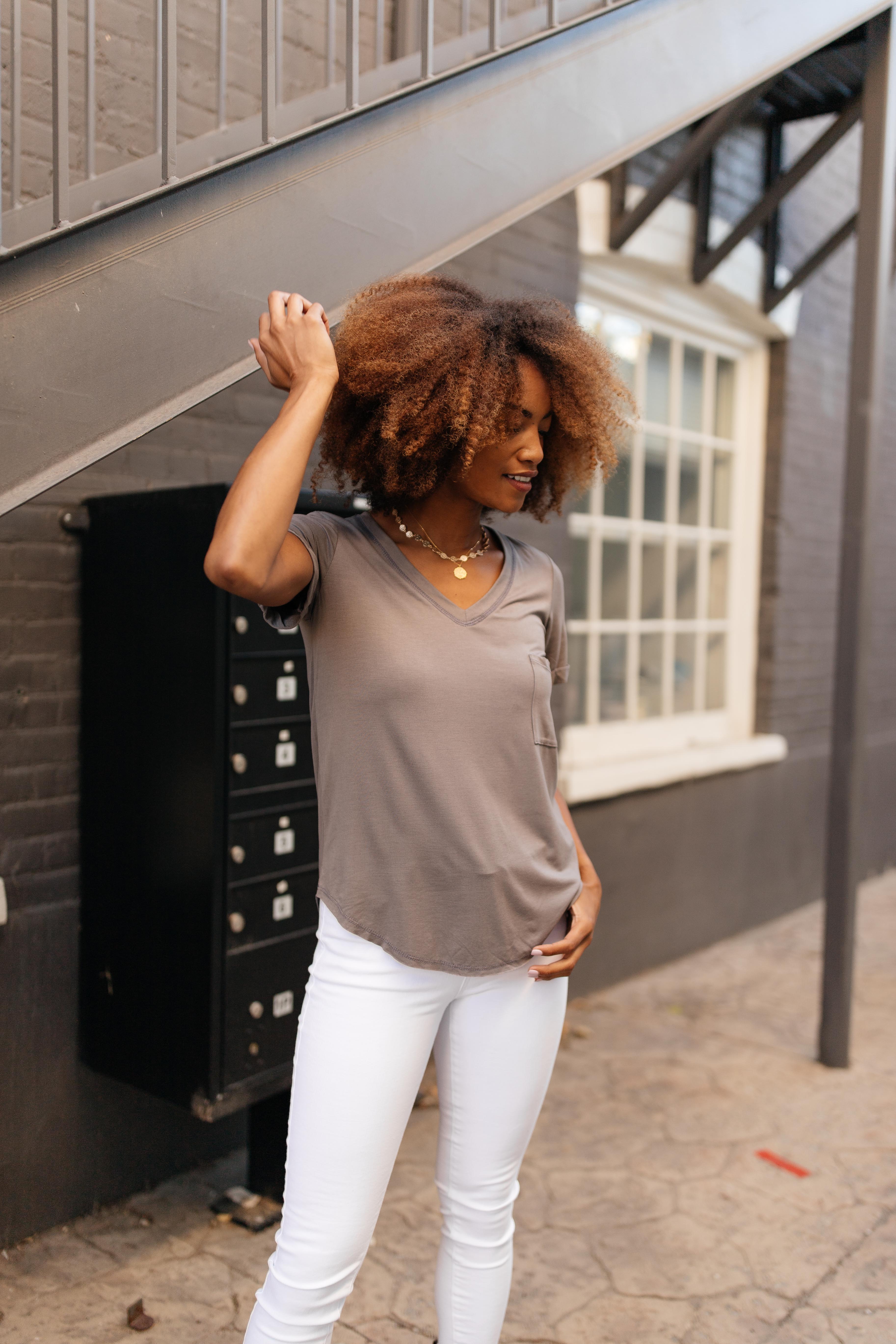 Essential V-Neck Tee In Mocha