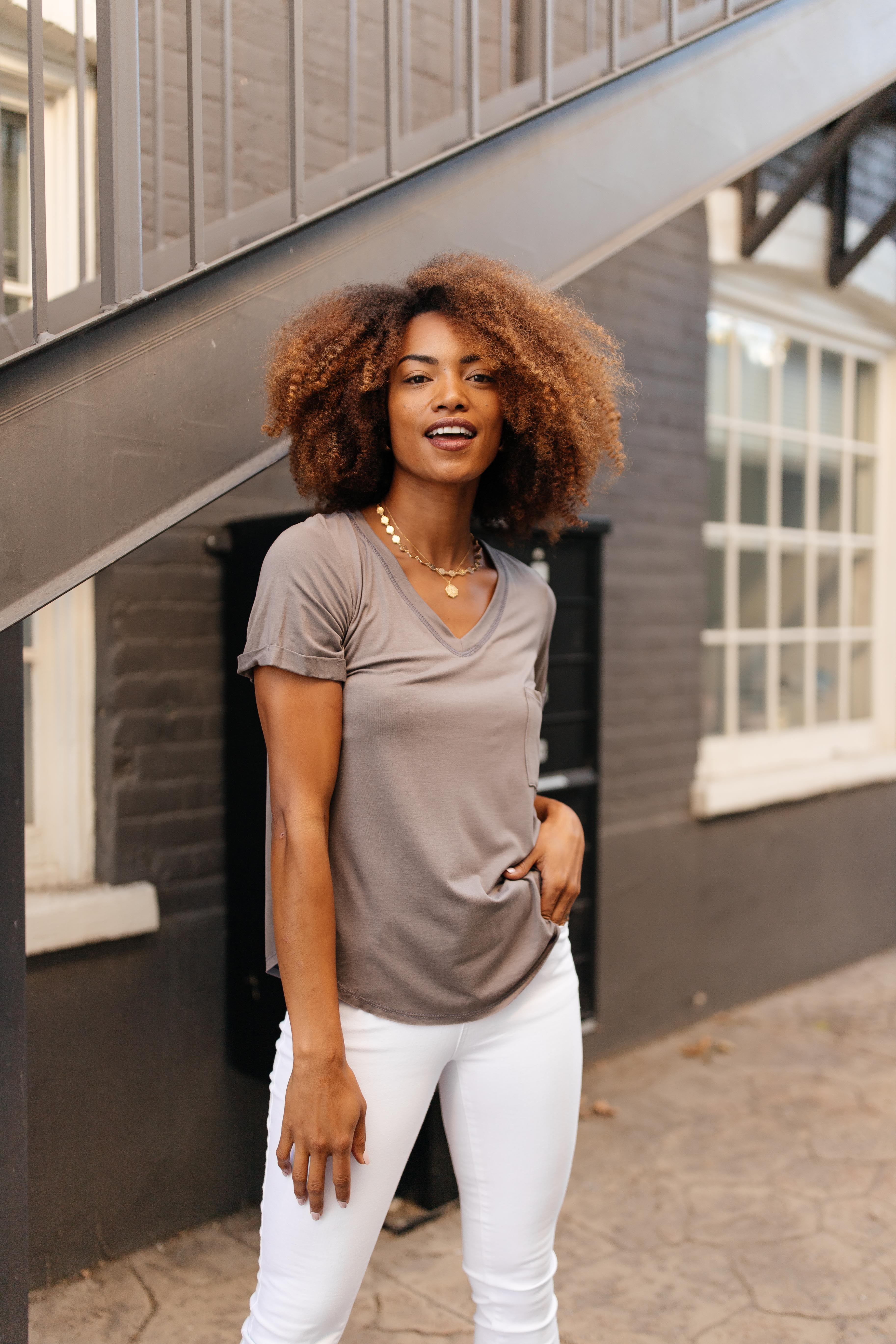 Essential V-Neck Tee In Mocha