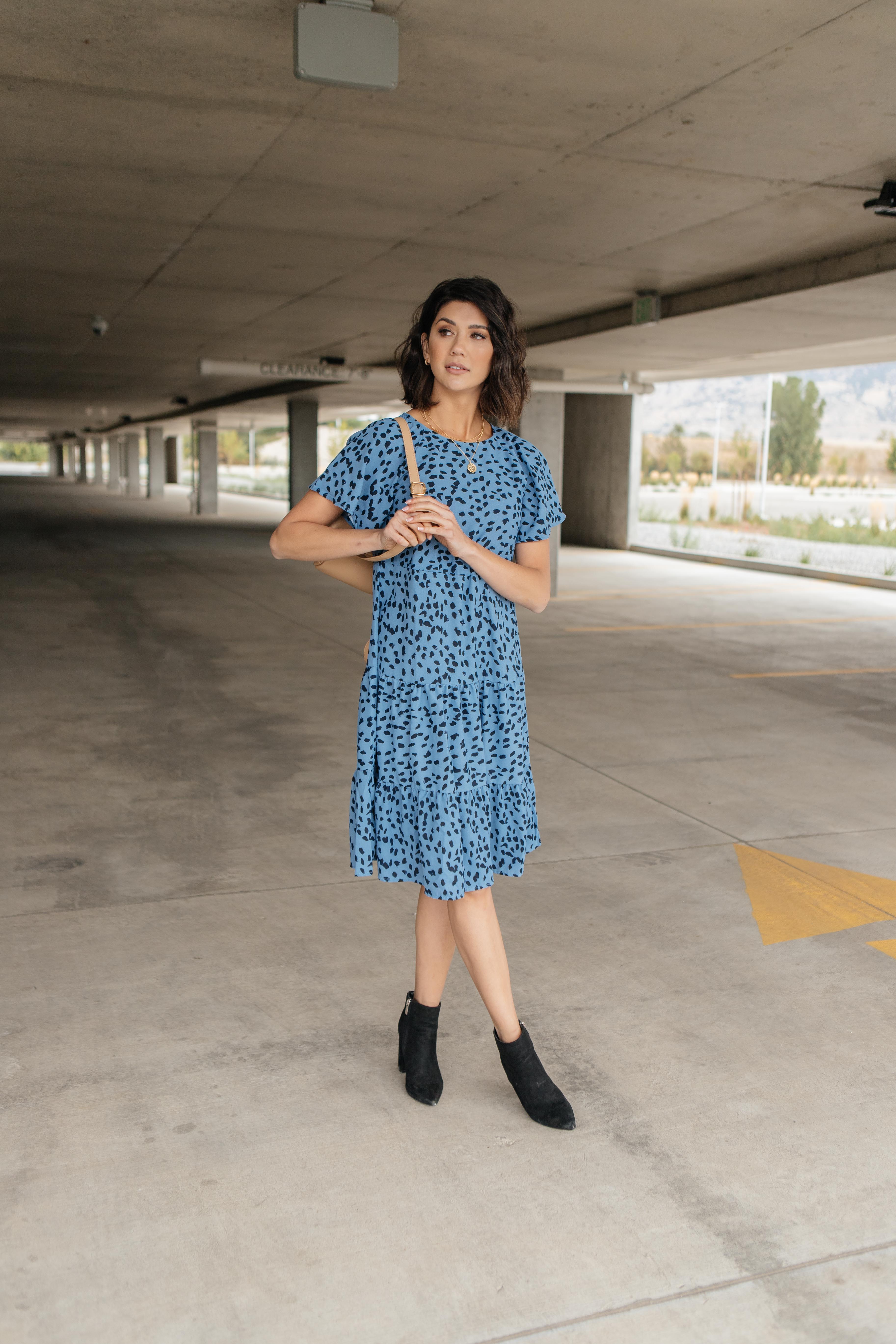 Fall Fancy Tiered Dress In Blue Dawn