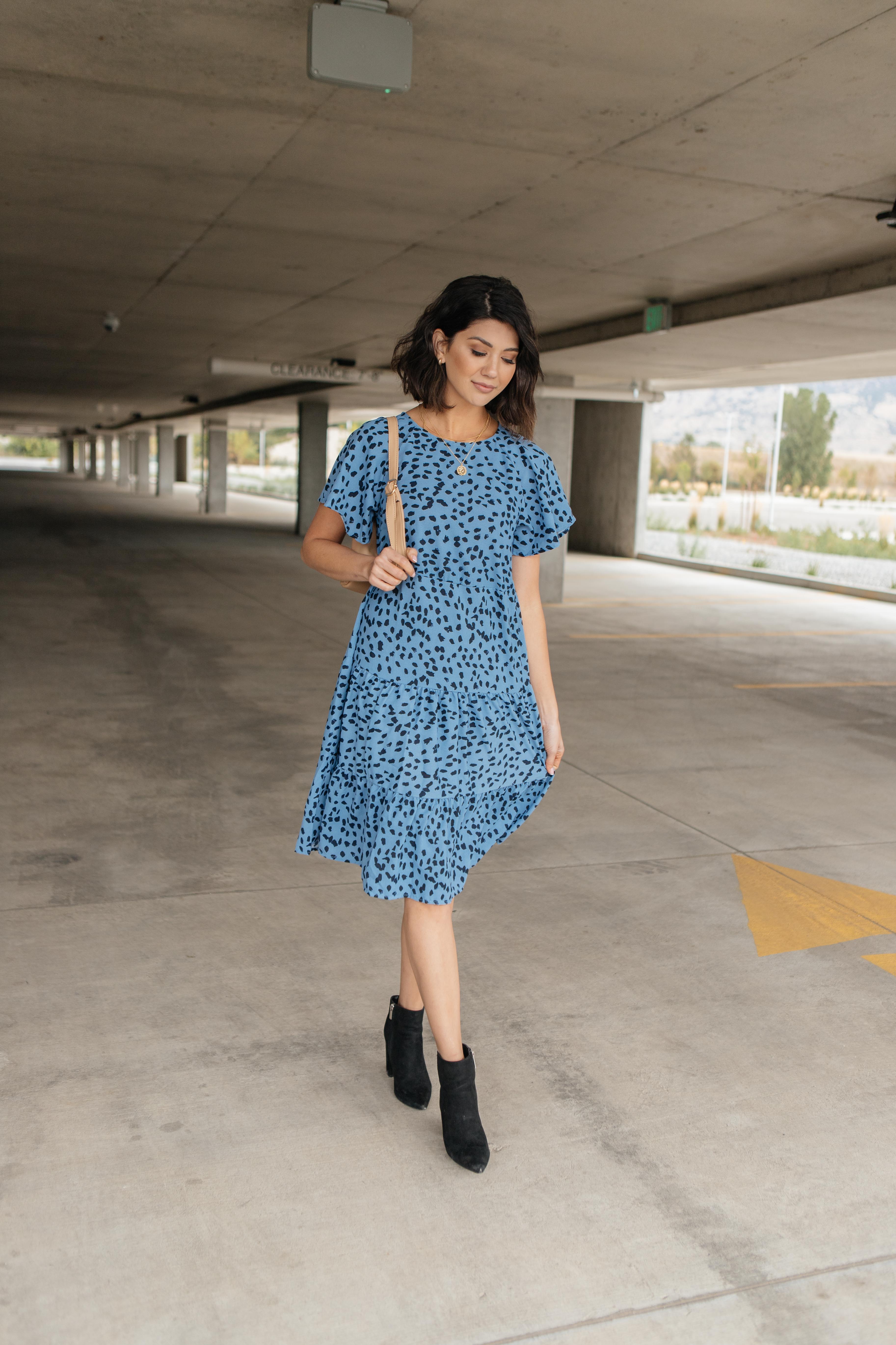 Fall Fancy Tiered Dress In Blue Dawn