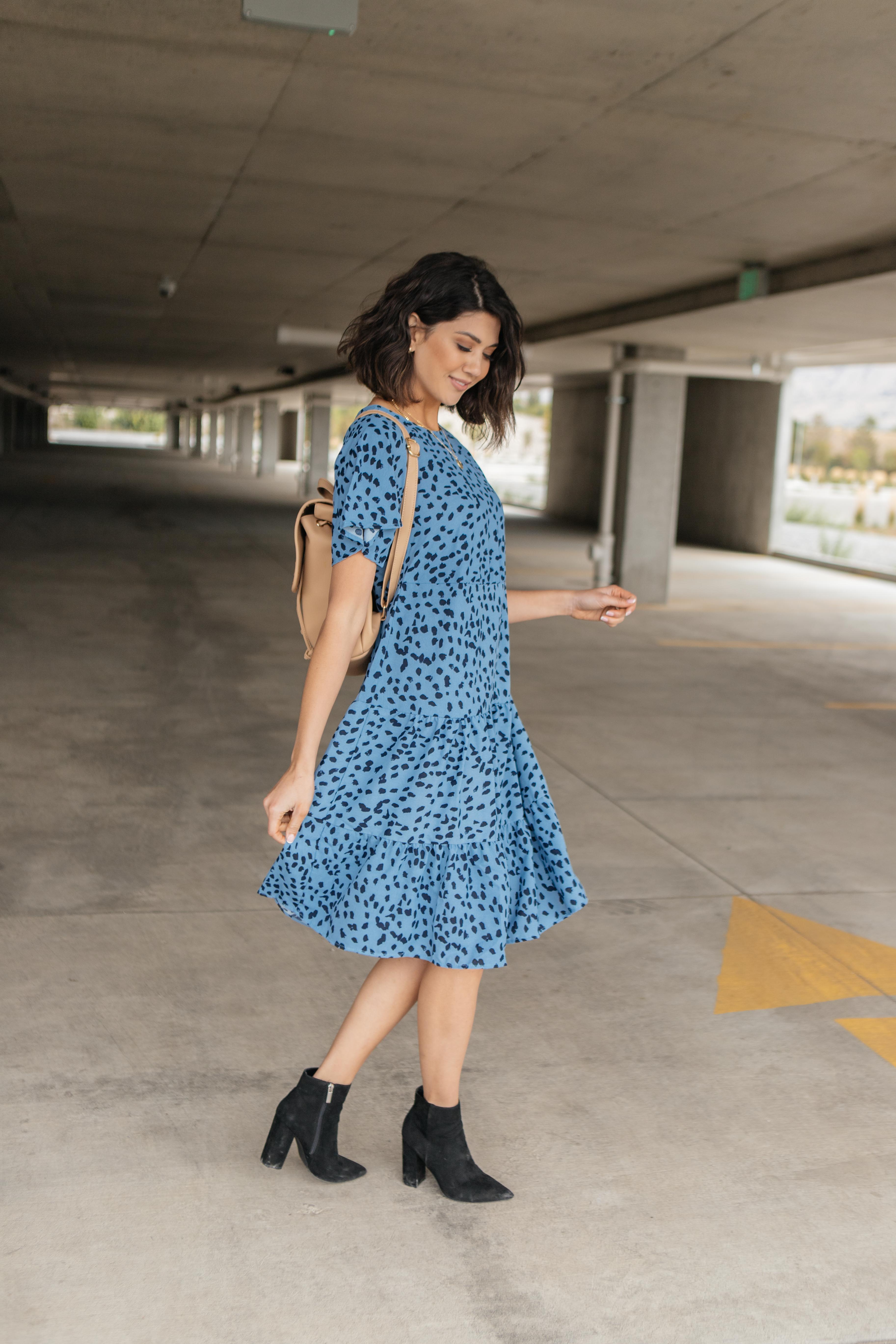 Fall Fancy Tiered Dress In Blue Dawn