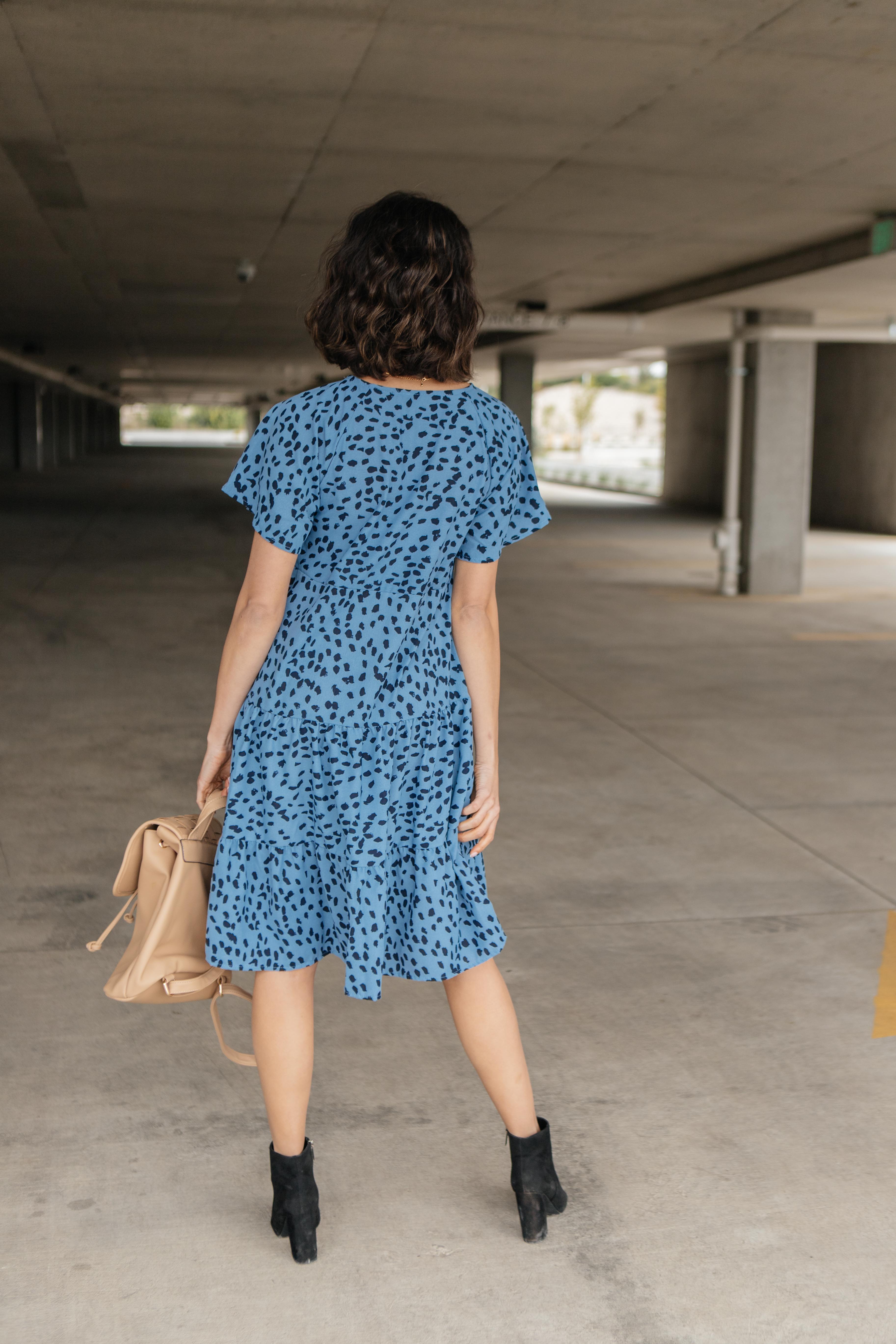 Fall Fancy Tiered Dress In Blue Dawn