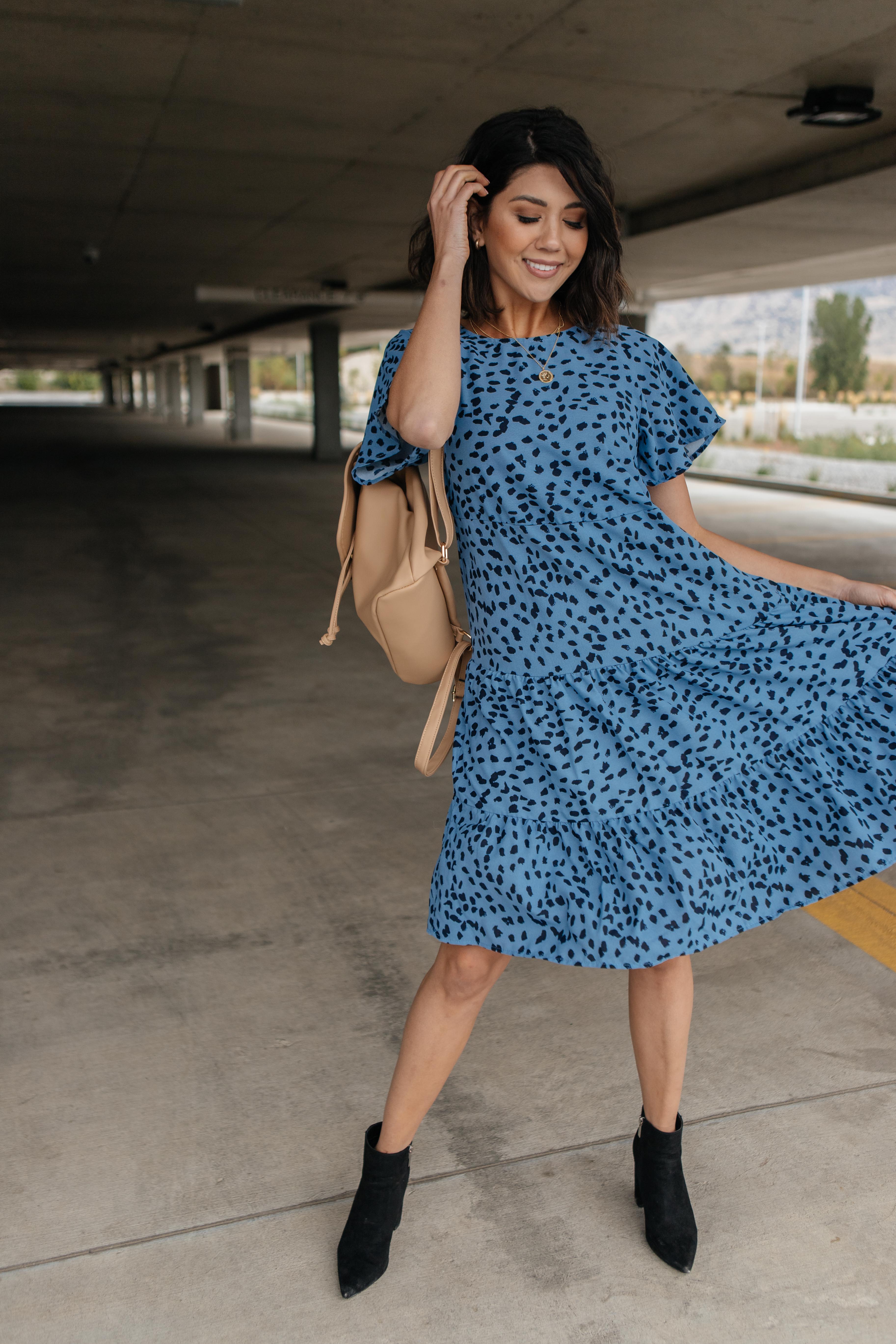 Fall Fancy Tiered Dress In Blue Dawn