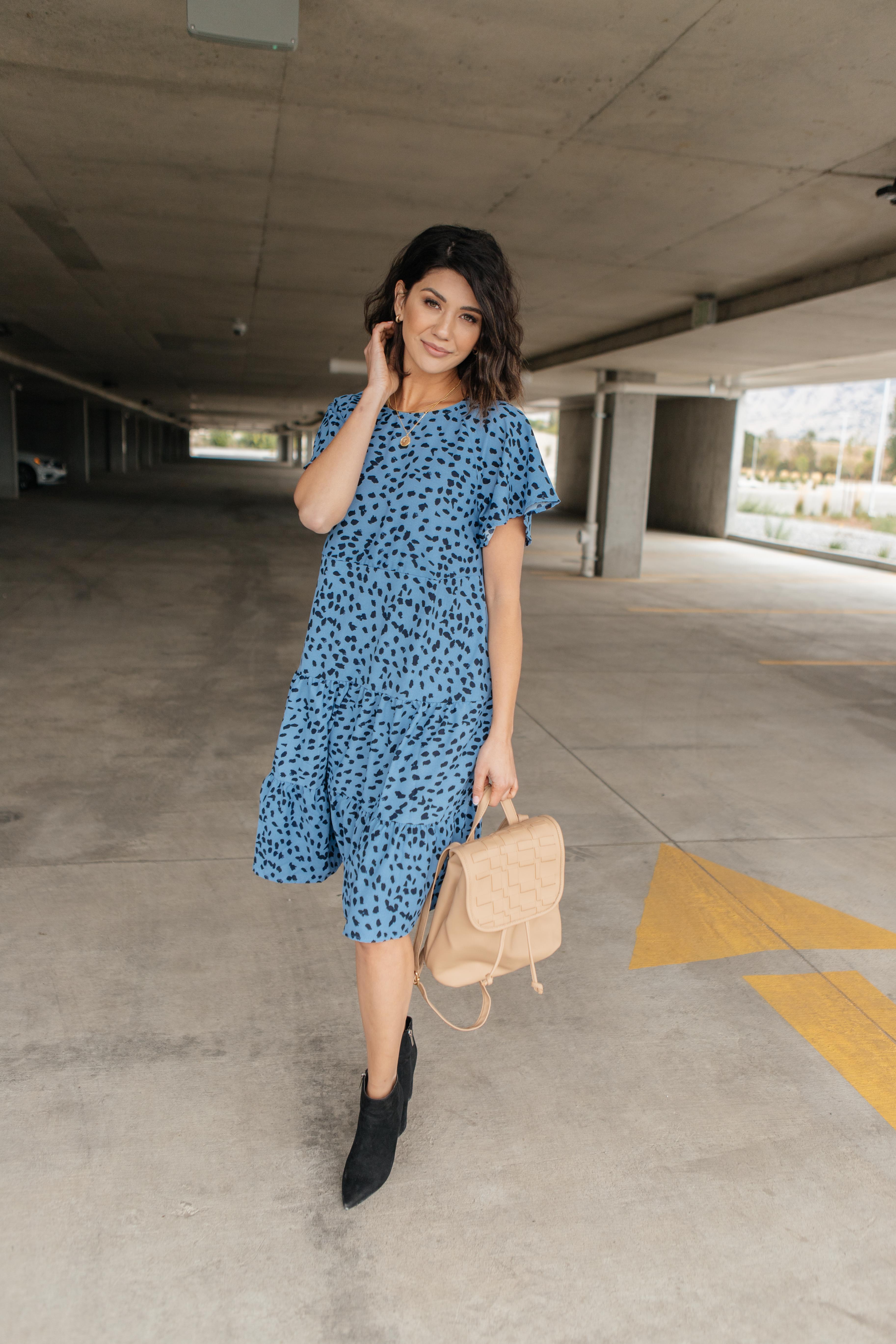 Fall Fancy Tiered Dress In Blue Dawn