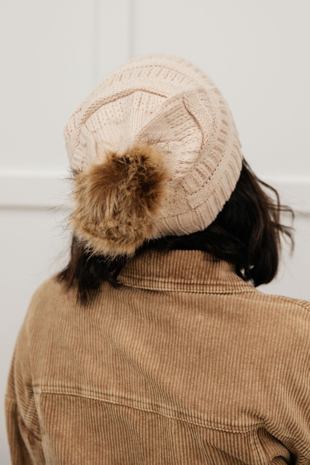 Faux Pom Pom Beanie In Beige