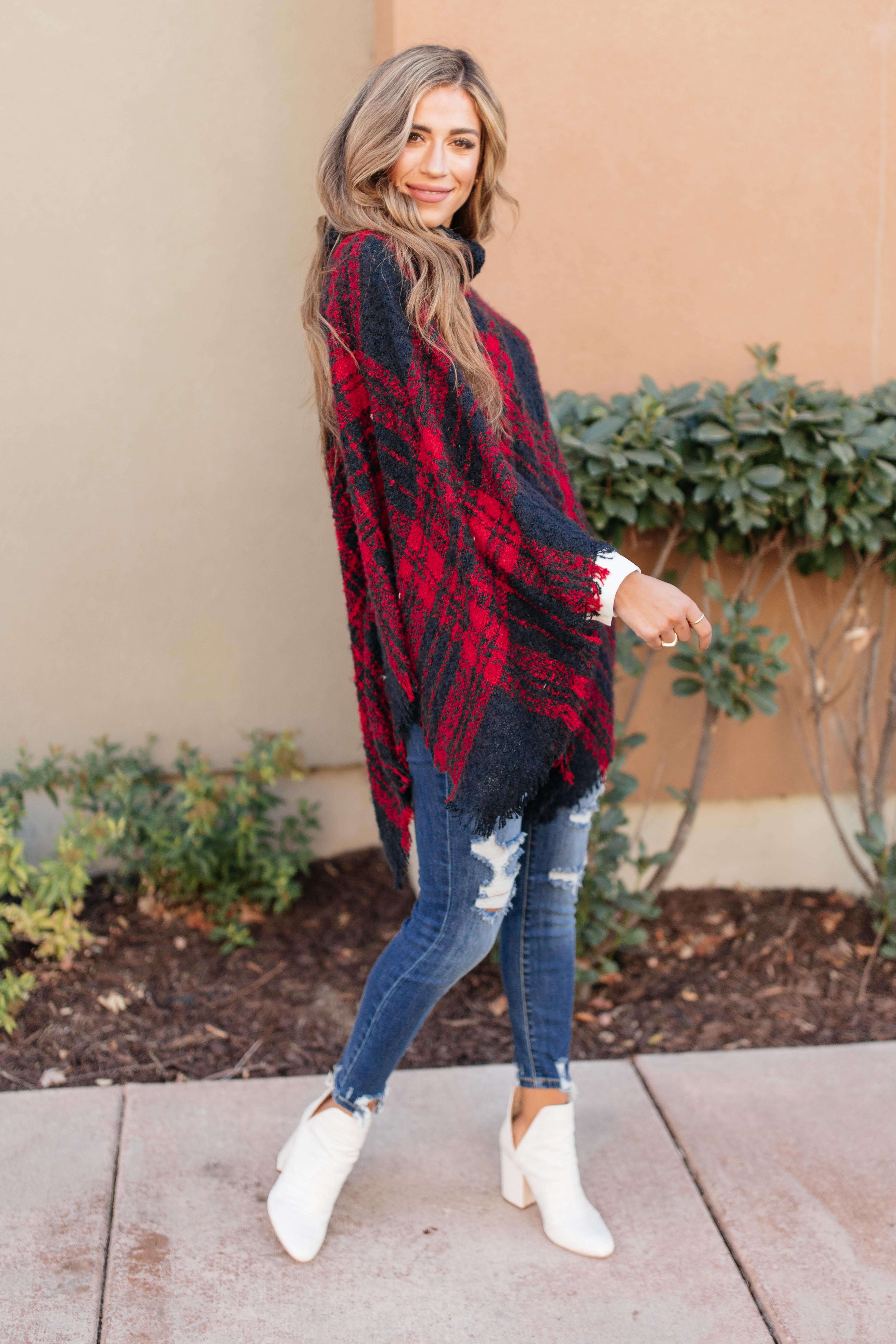 Feelin' The Fringe Plaid Poncho