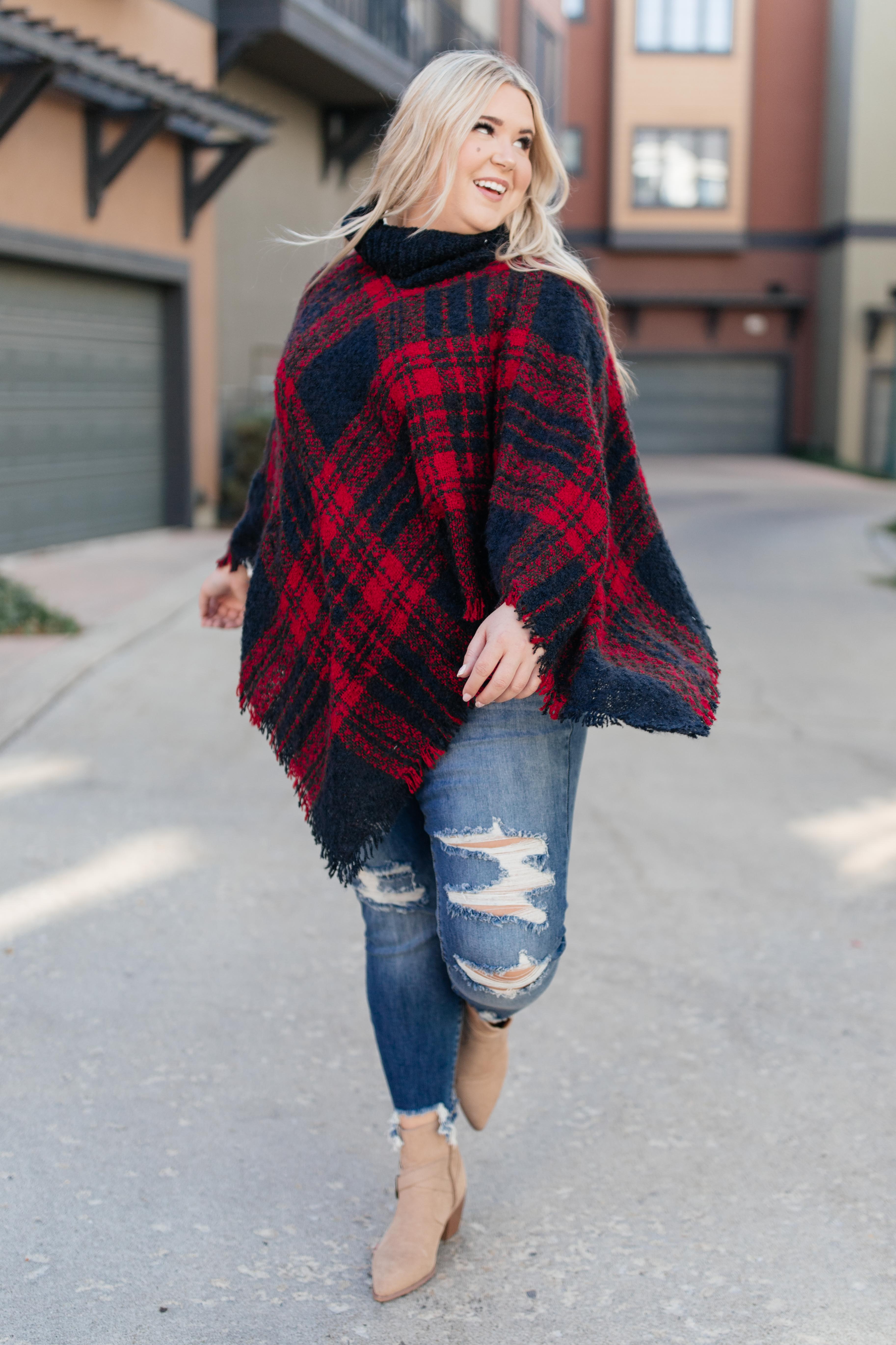 Feelin' The Fringe Plaid Poncho