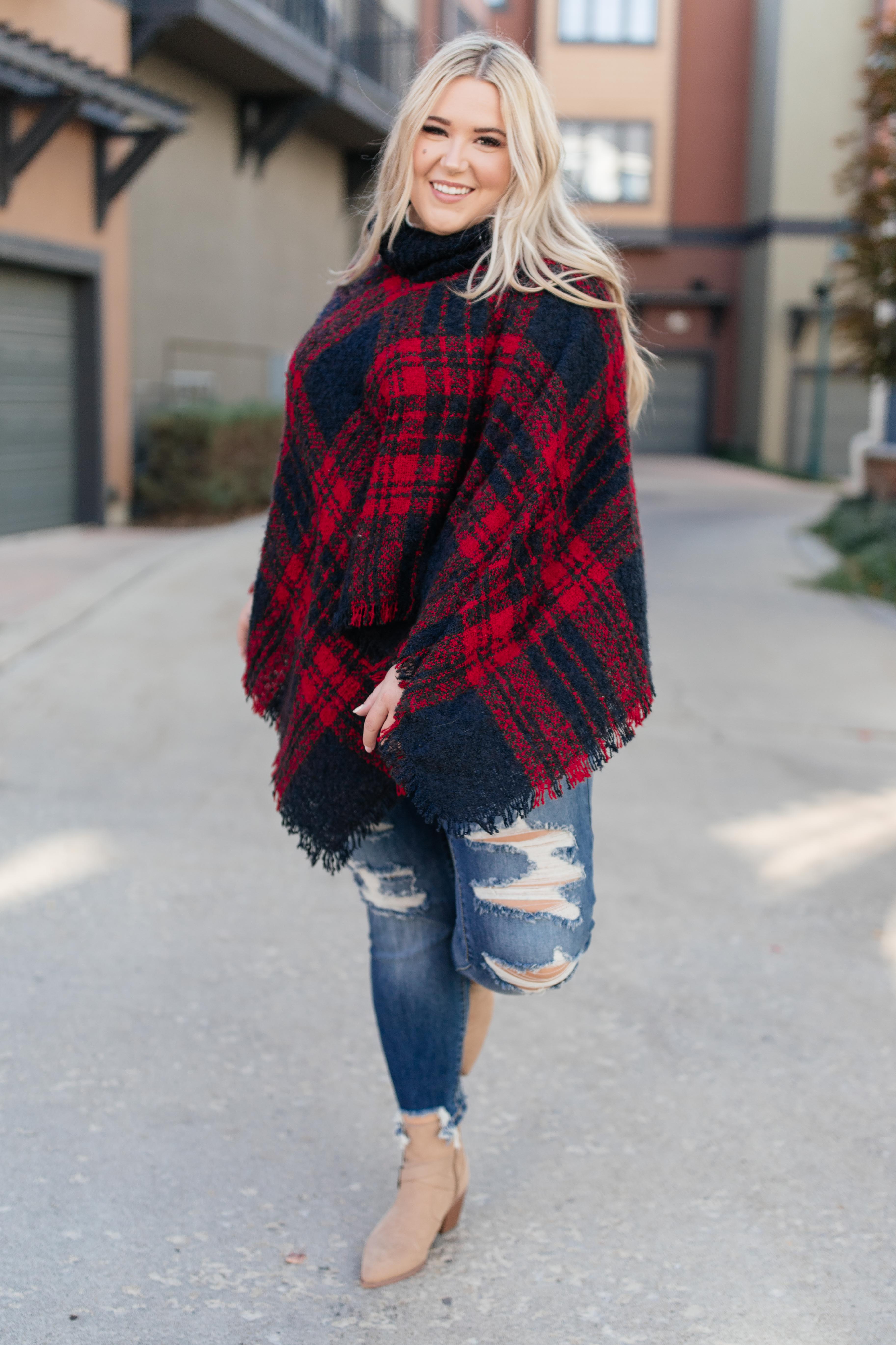 Feelin' The Fringe Plaid Poncho