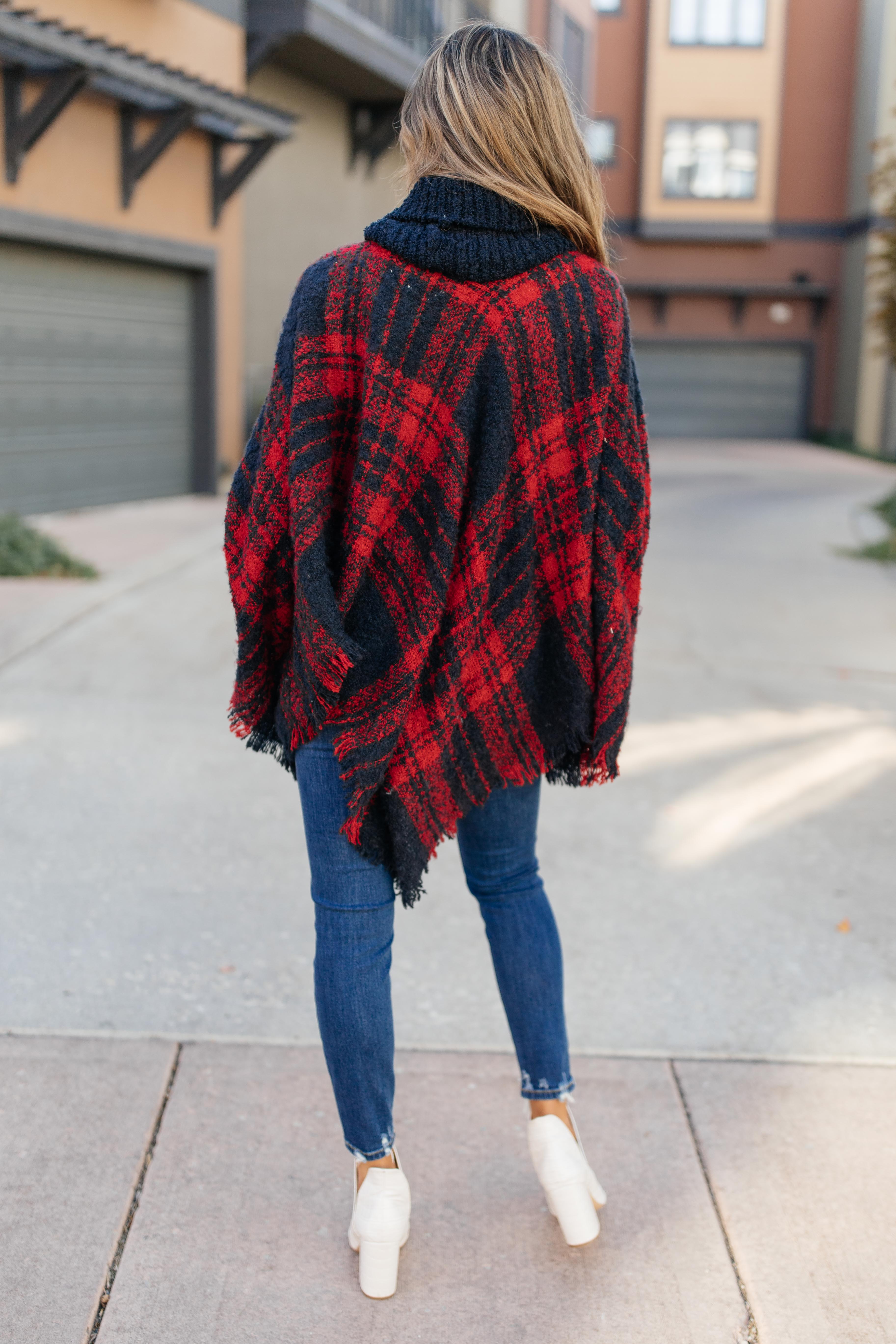 Feelin' The Fringe Plaid Poncho