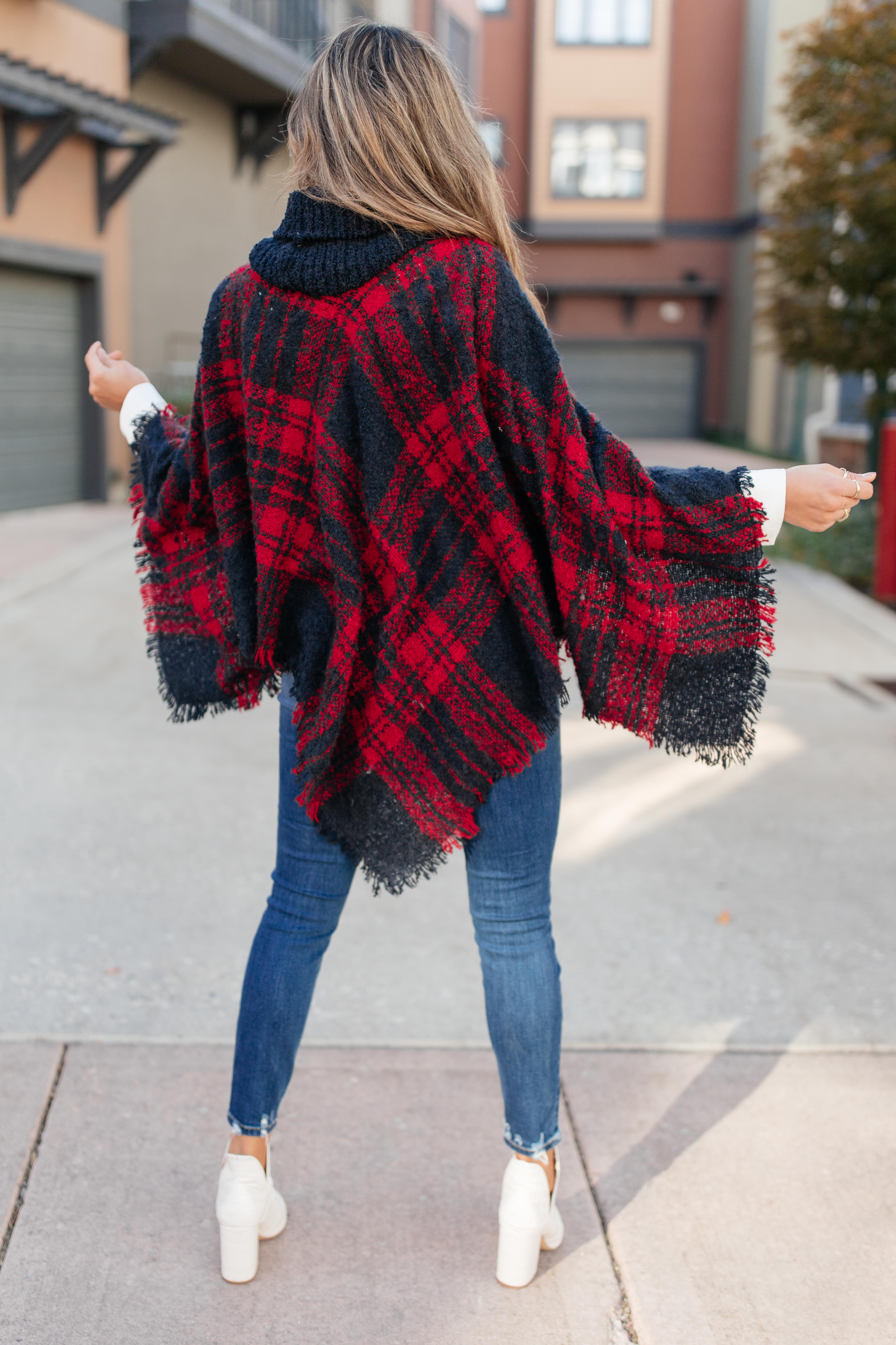 Feelin' The Fringe Plaid Poncho