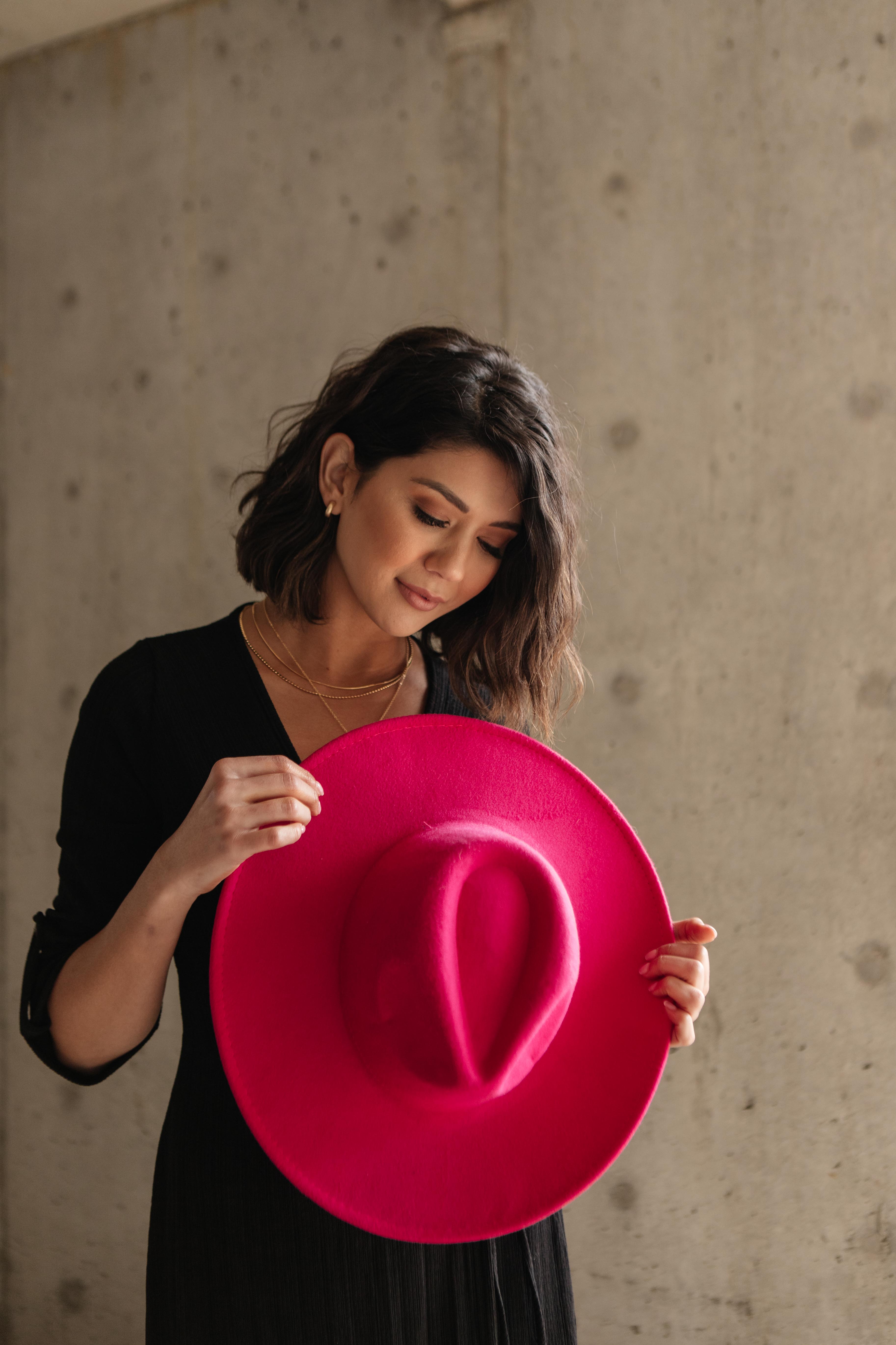 Felicity Flat Brim Hat In Hot Pink