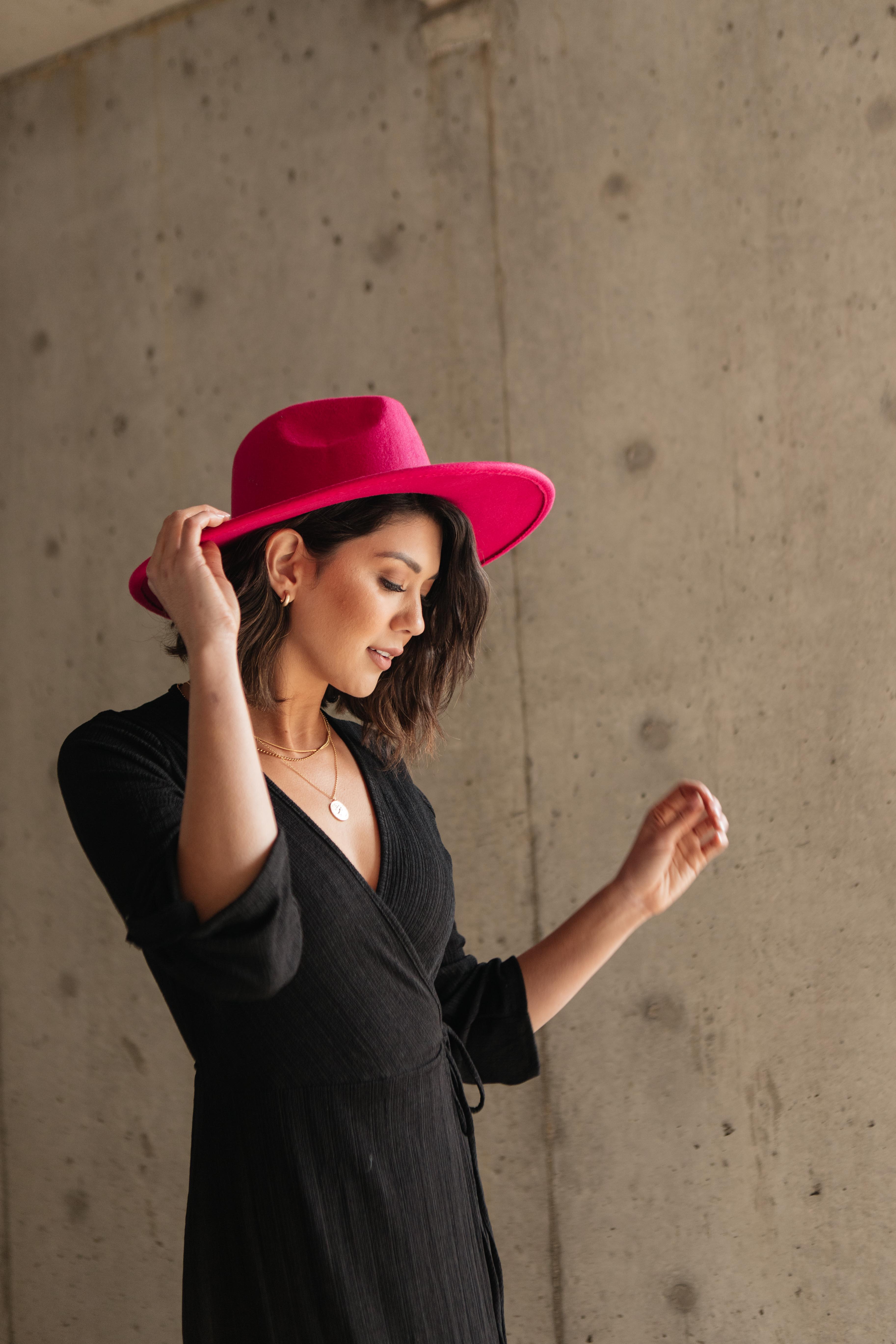 Felicity Flat Brim Hat In Hot Pink