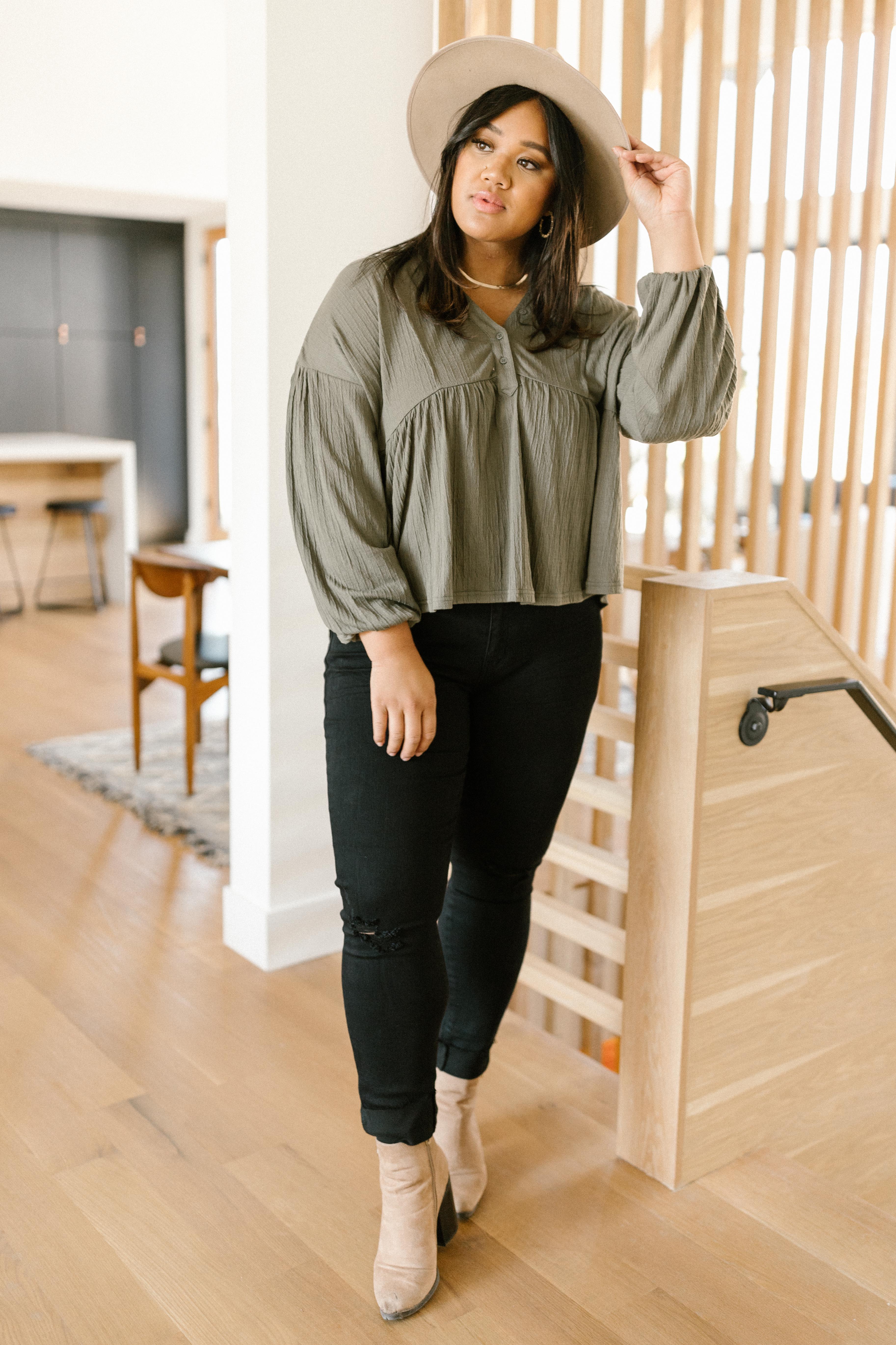 Forever Blooming Babydoll Top in Olive