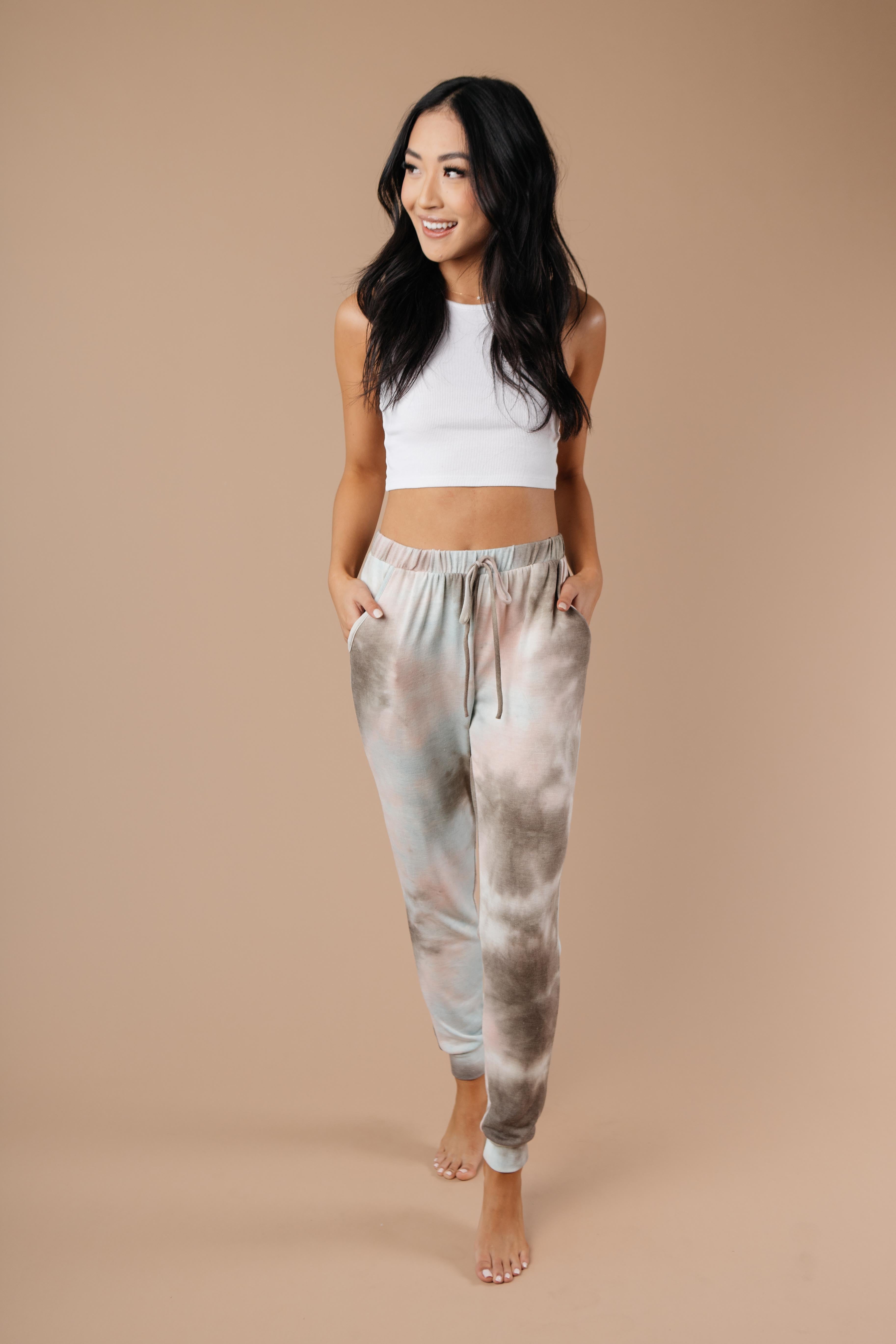 Forgotten Dreams Tie Dye Joggers In Taupe