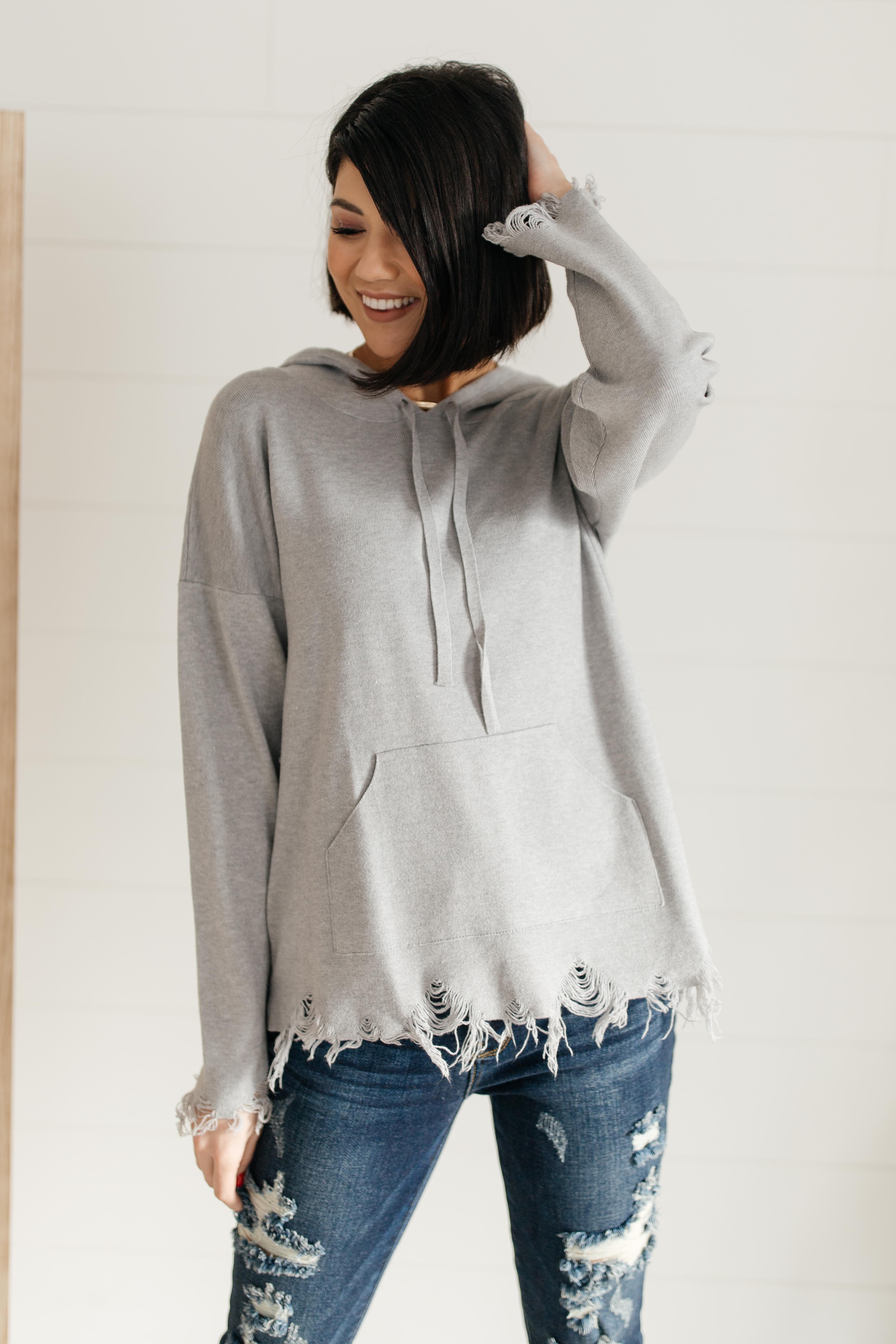 Frayed Edges Hoodie in Grey