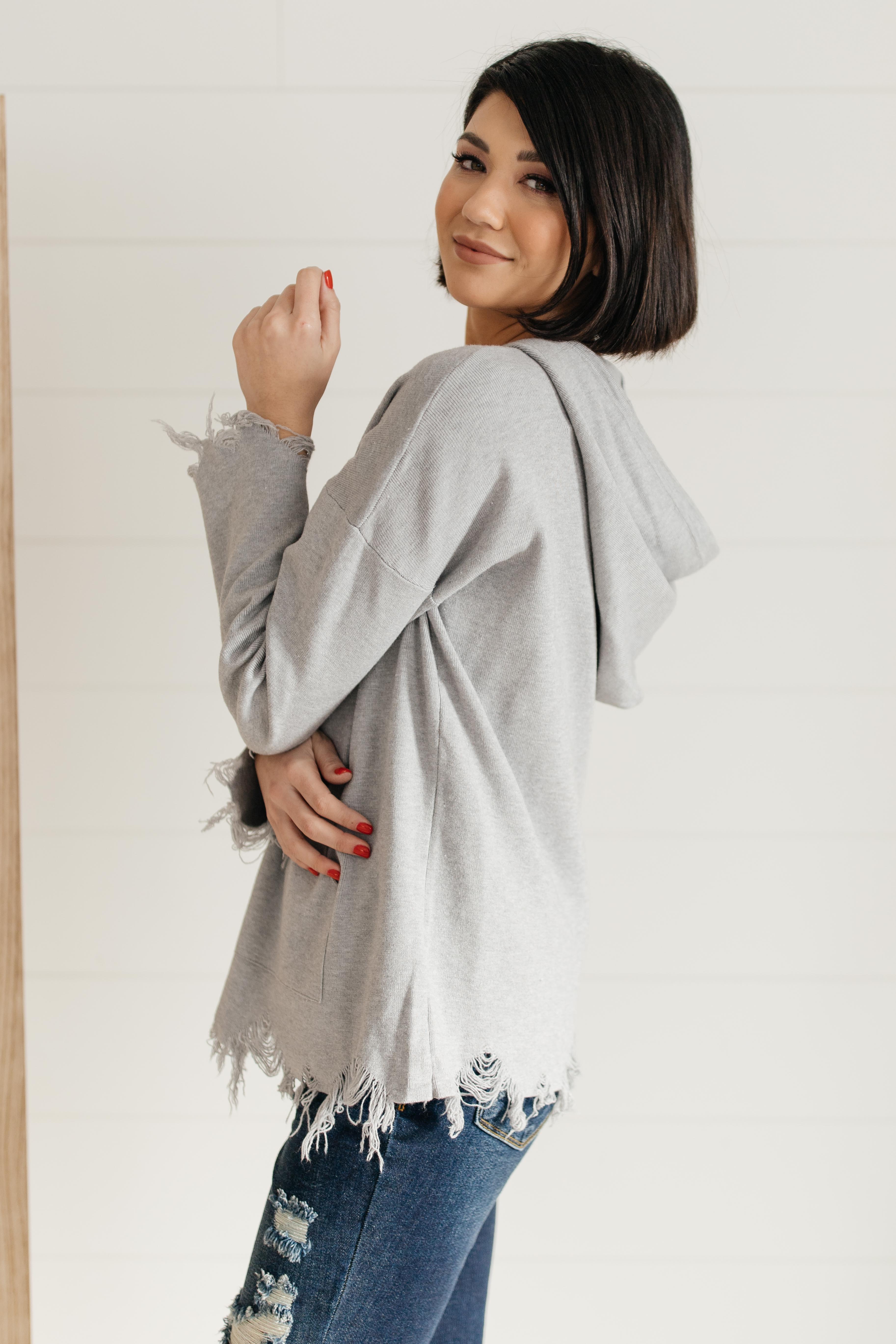 Frayed Edges Hoodie in Grey