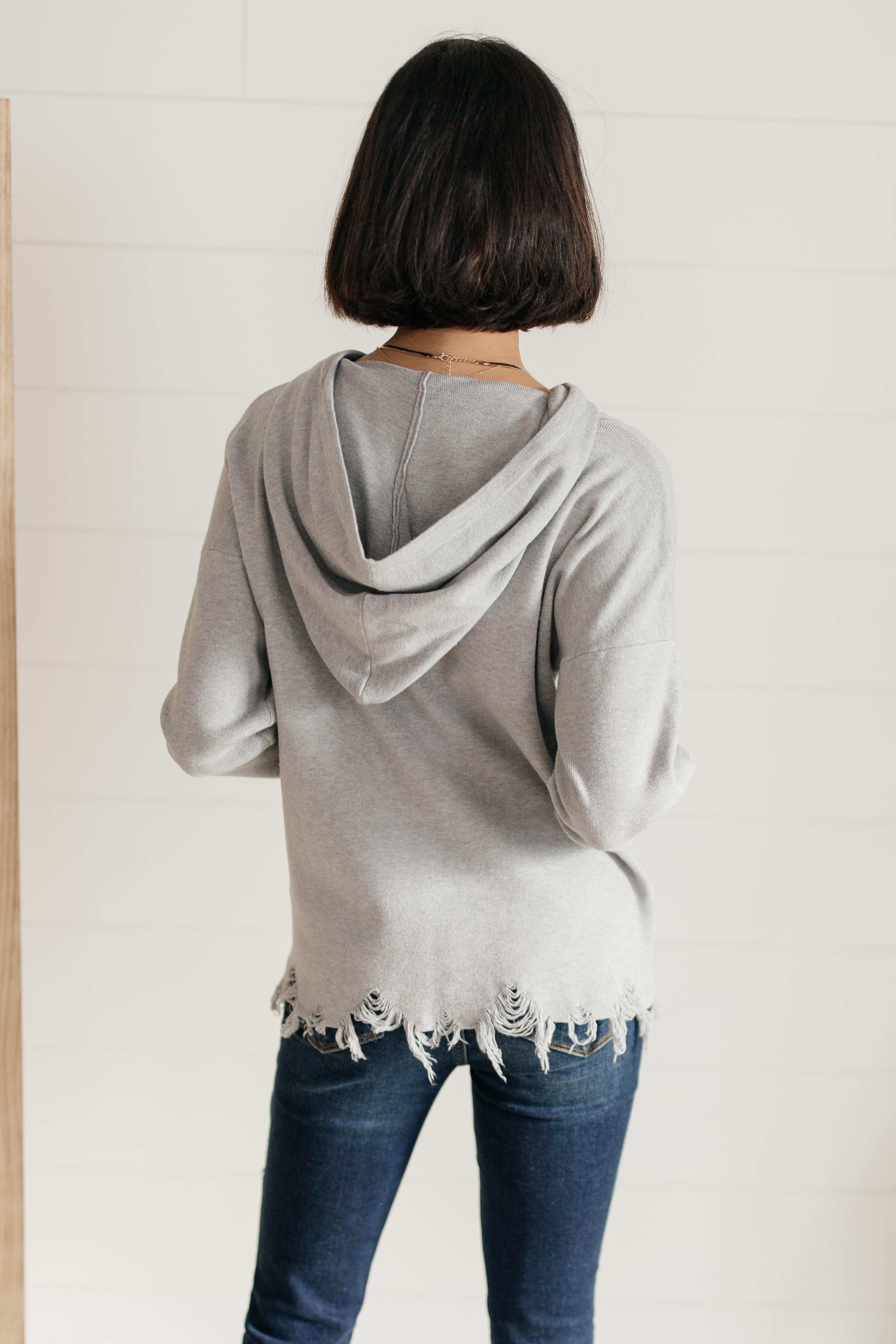 Frayed Edges Hoodie in Grey