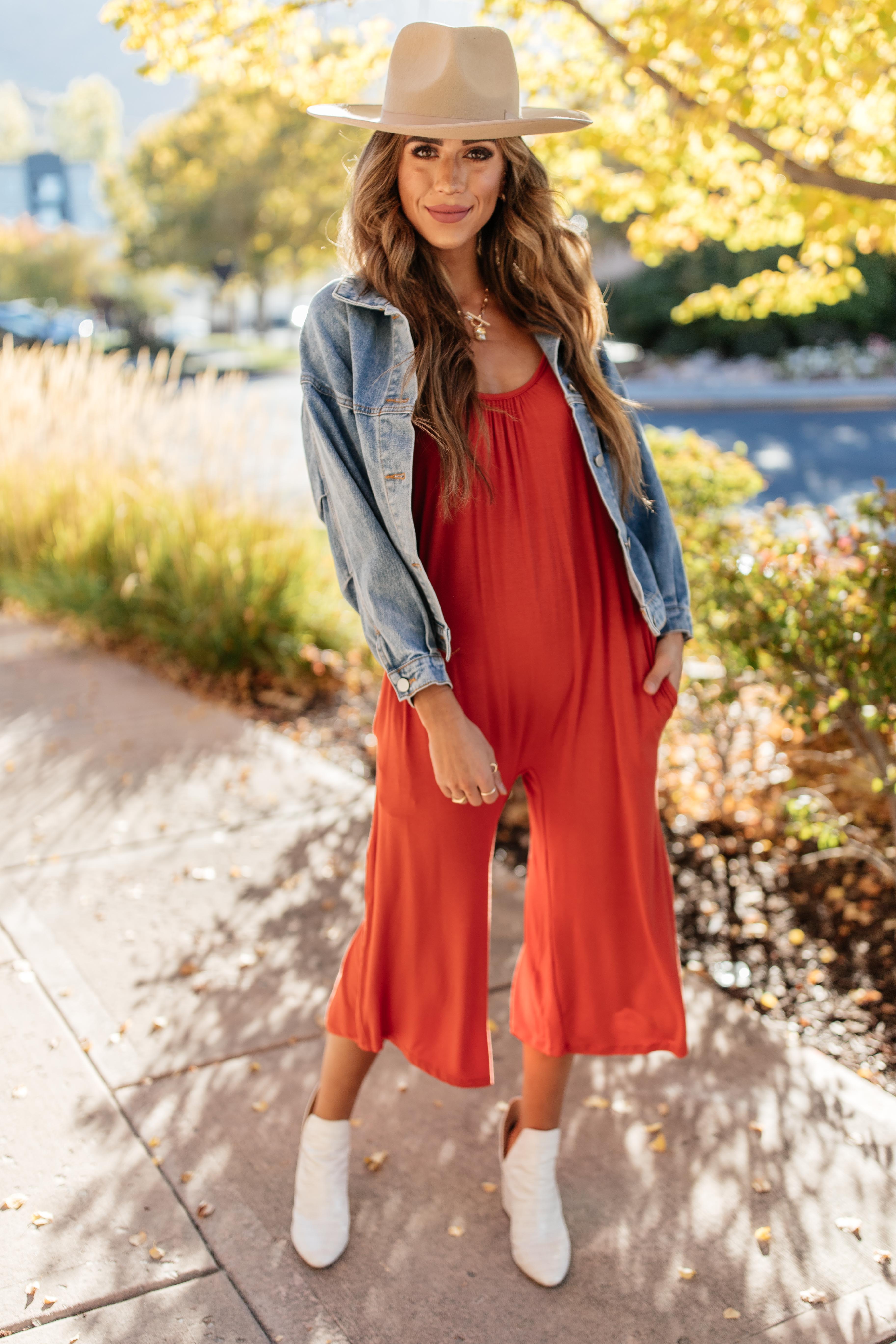 Good Better Best Cropped Tank Jumpsuit in Rust