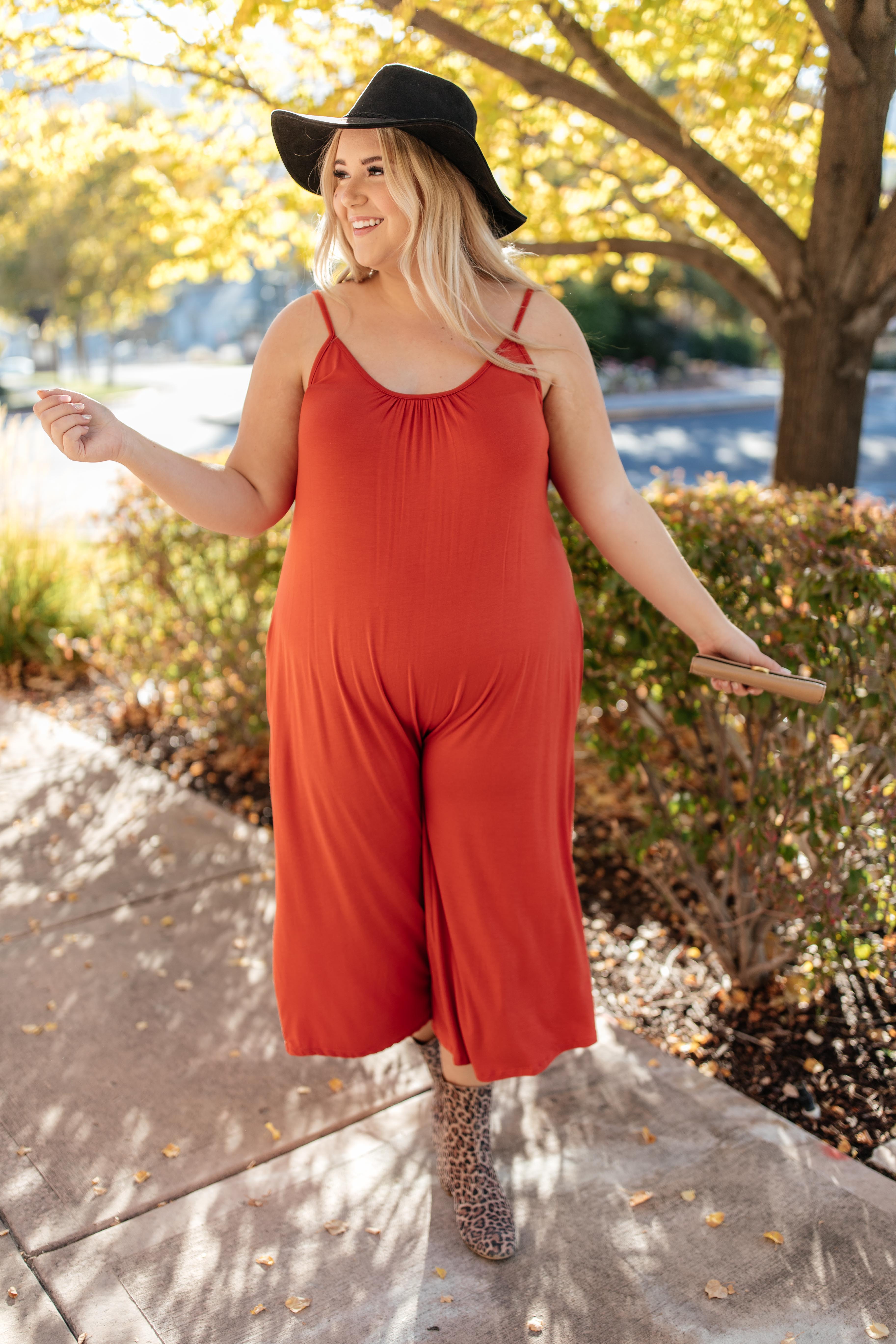 Good Better Best Cropped Tank Jumpsuit in Rust