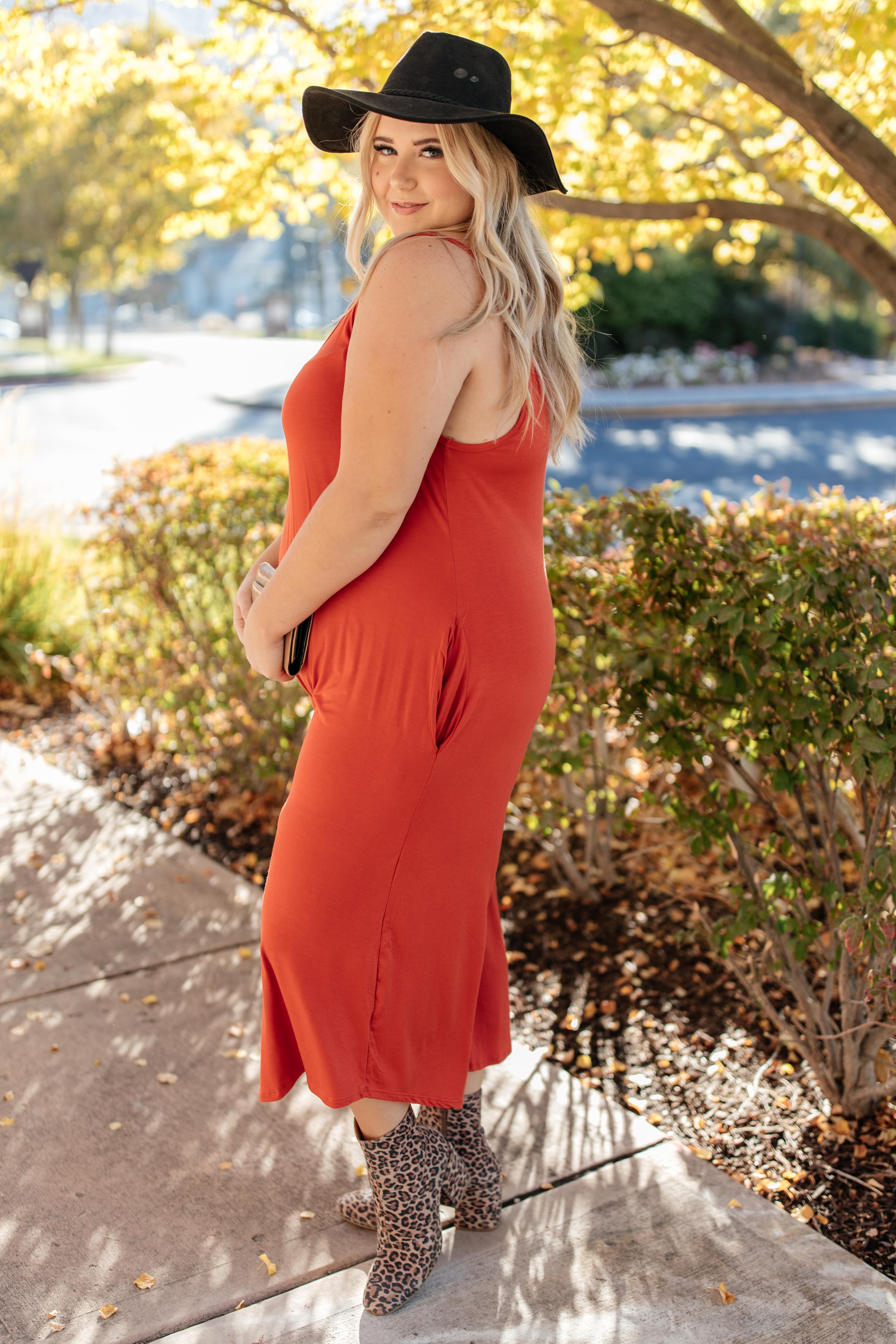 Good Better Best Cropped Tank Jumpsuit in Rust