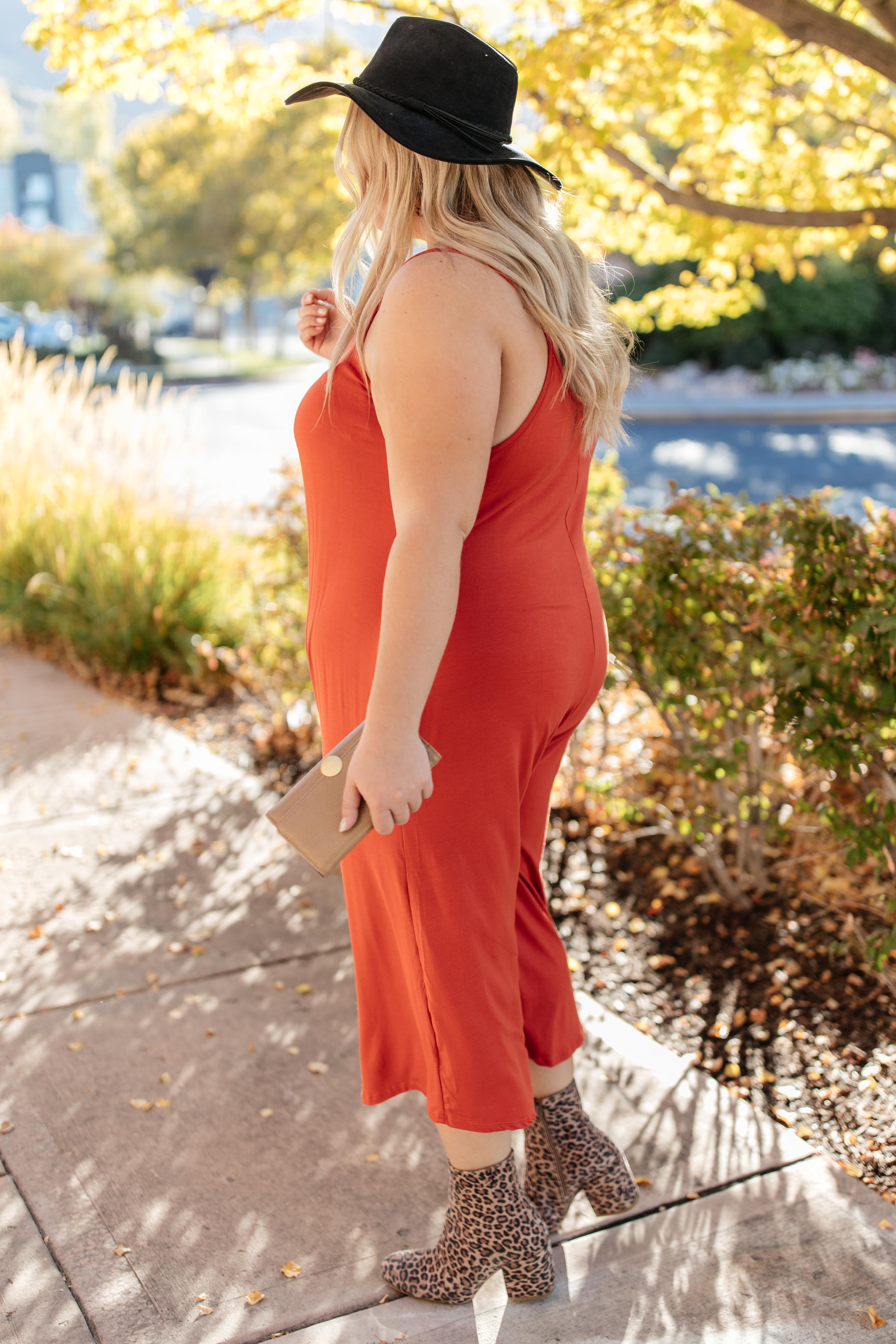 Good Better Best Cropped Tank Jumpsuit in Rust