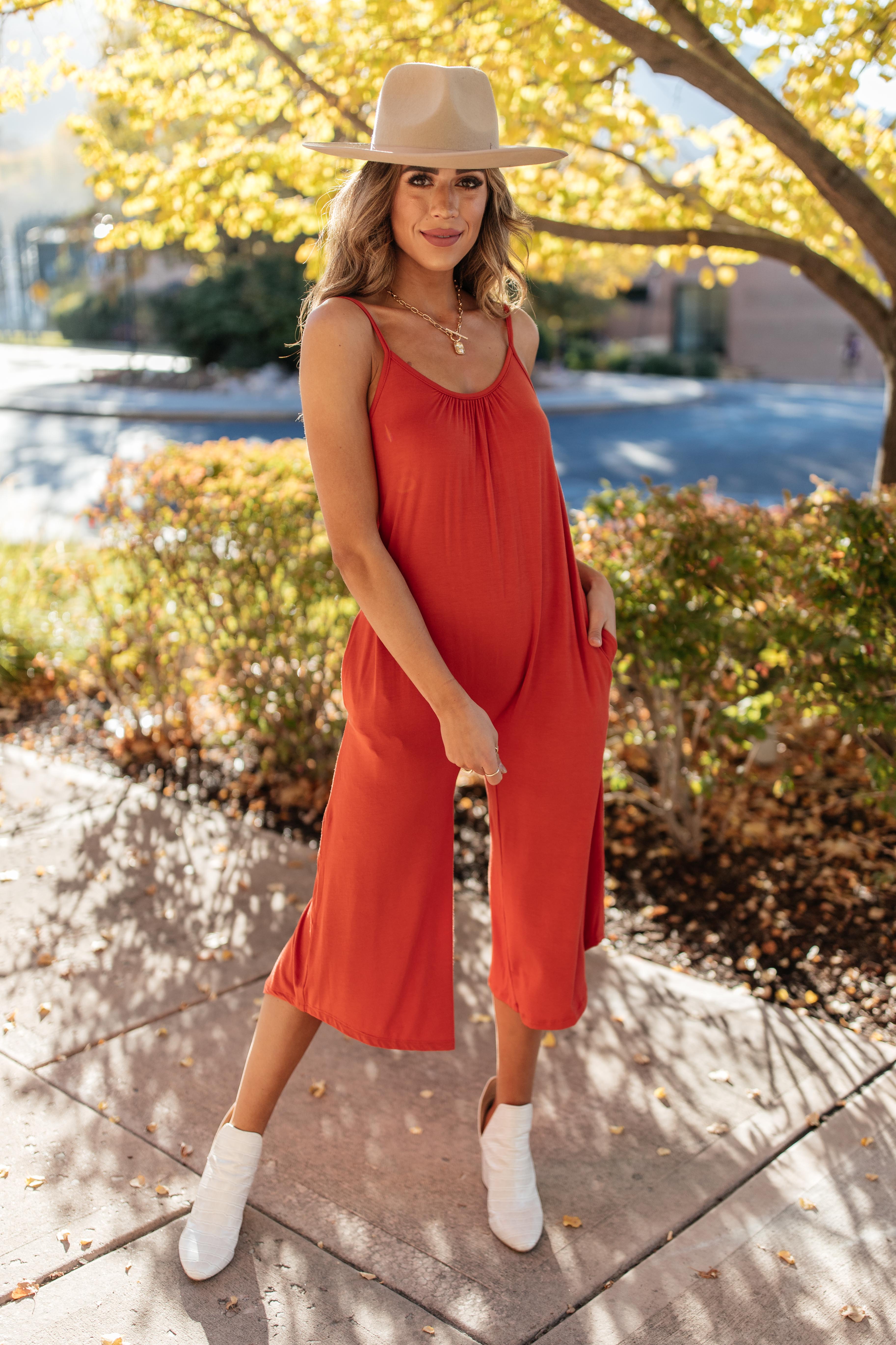 Good Better Best Cropped Tank Jumpsuit in Rust