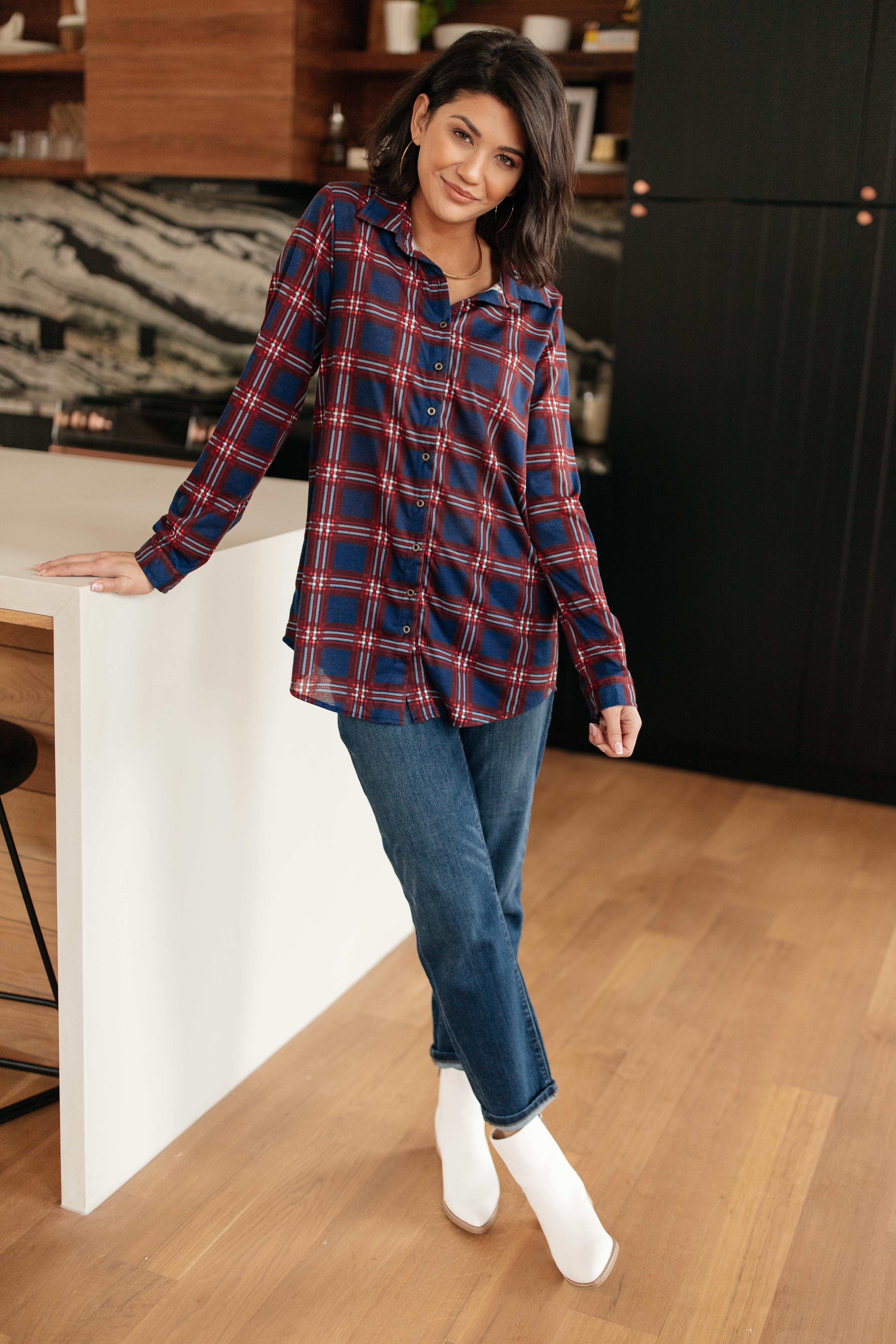 Grid Girl Button Down Top